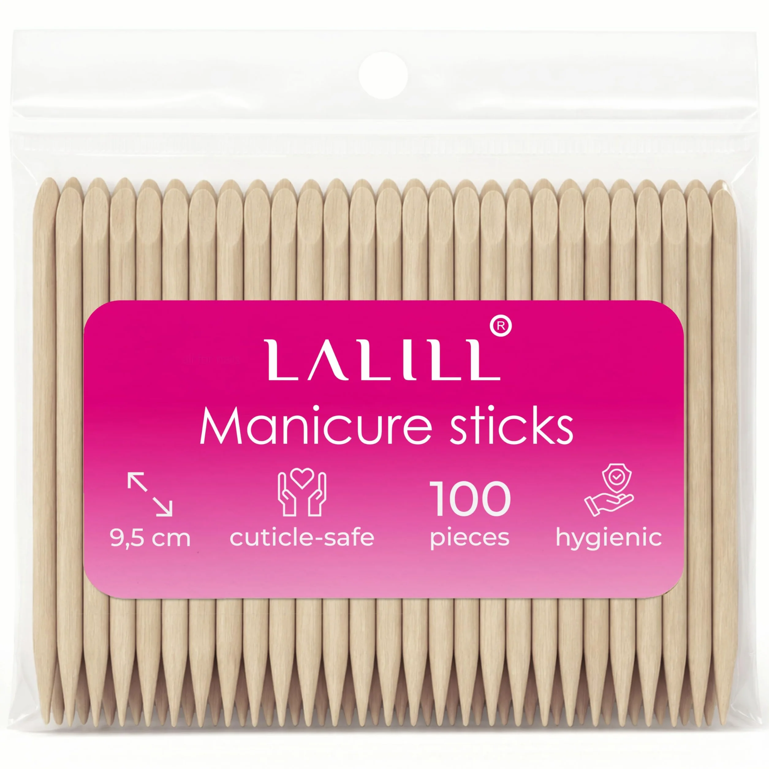 LALILL Drewniane patyczki 100 sztuk - Pędzel do skórek - Pomarańczowe drewniane patyczki do manicure, pedicure - patyczki do manicure do pielęgnacji skórek do tatuażu, brwi, piękna, makijaż, paznokcie