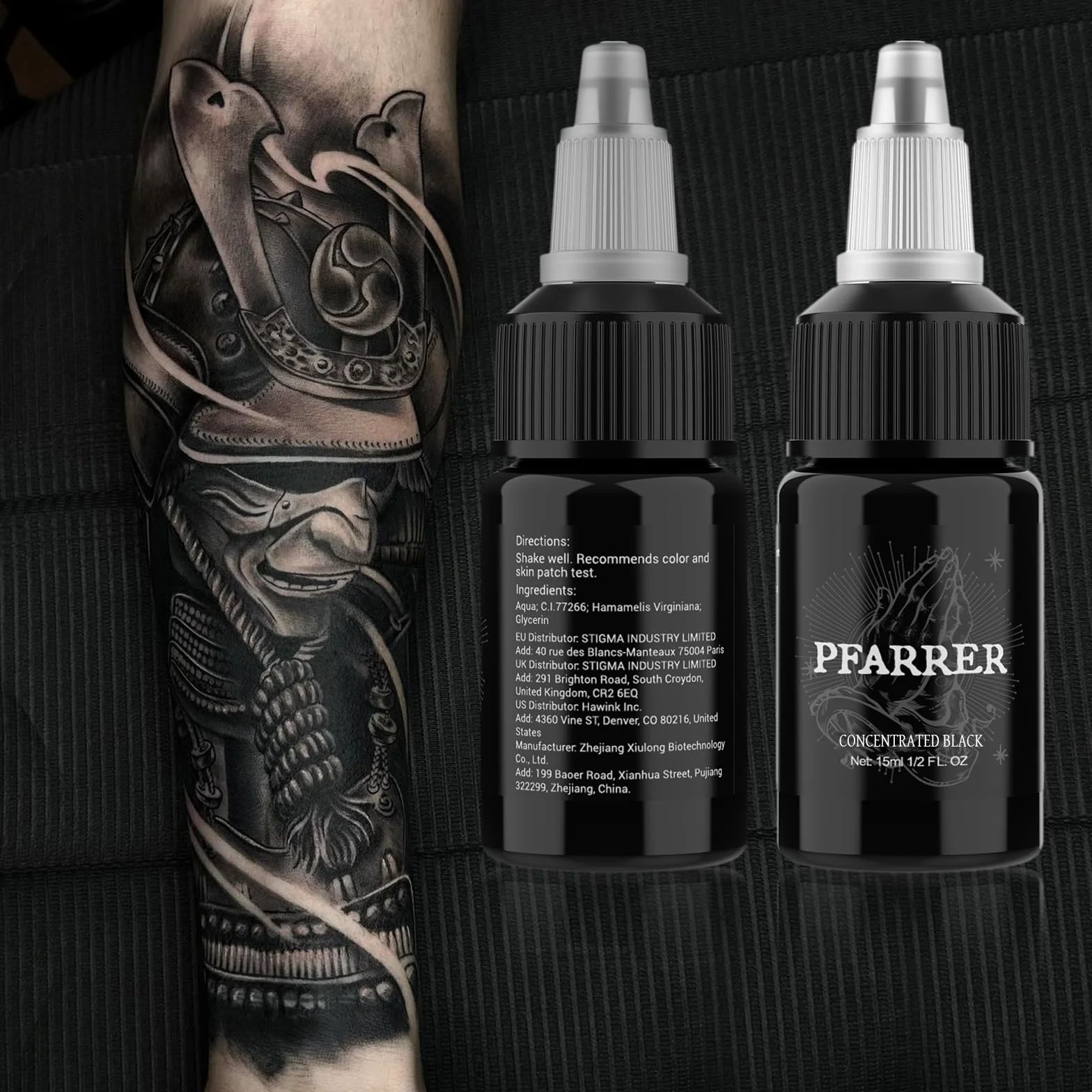 PFARRER Kolor tatuażu czarny 1 oz (15 ml) przyjazny dla skóry USA Standard Tattoo kolor czarny Concentrated Black TI7003-15-002
