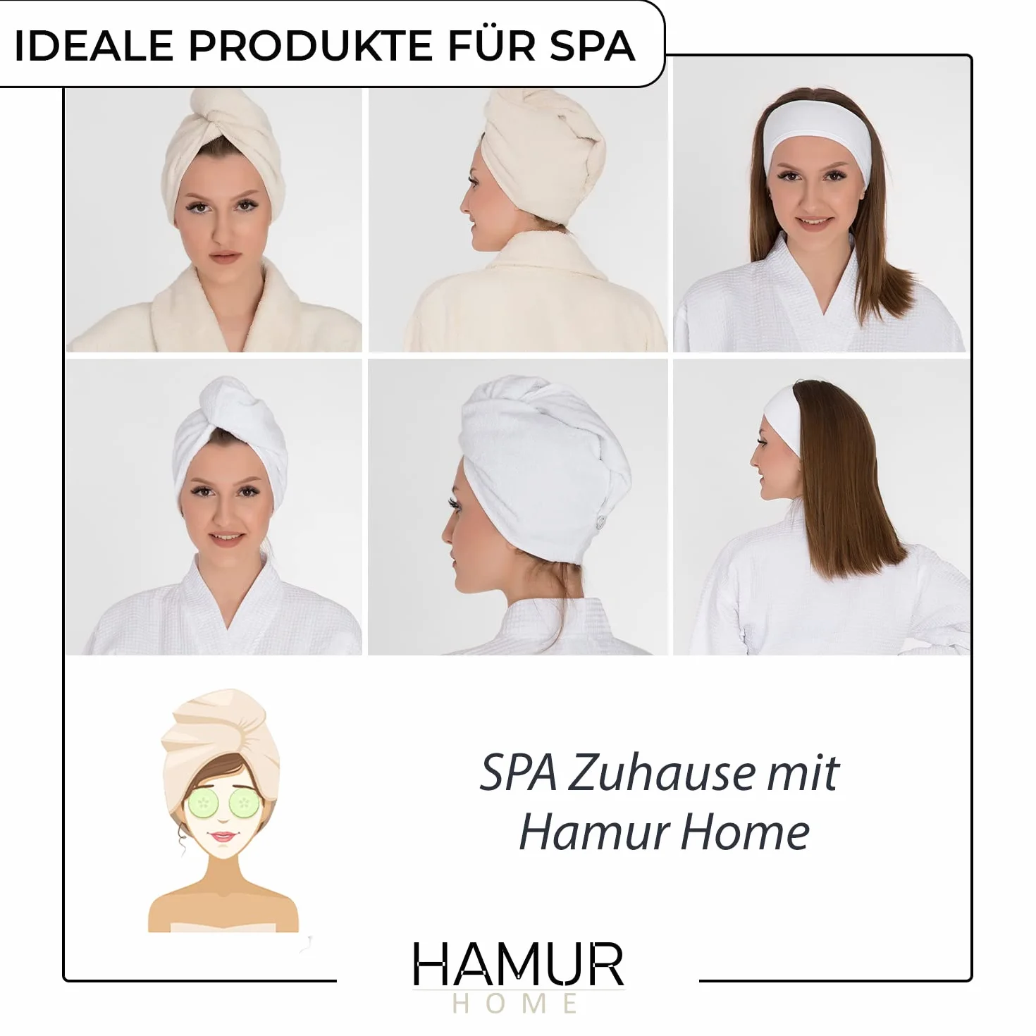 Hamur Home Ręcznik do Włosów Hair Towel Wrap Zapinany Na Guzik Wygodny Turban, Naturalny kolor bawełny Ecru 100% Bawełna frotte