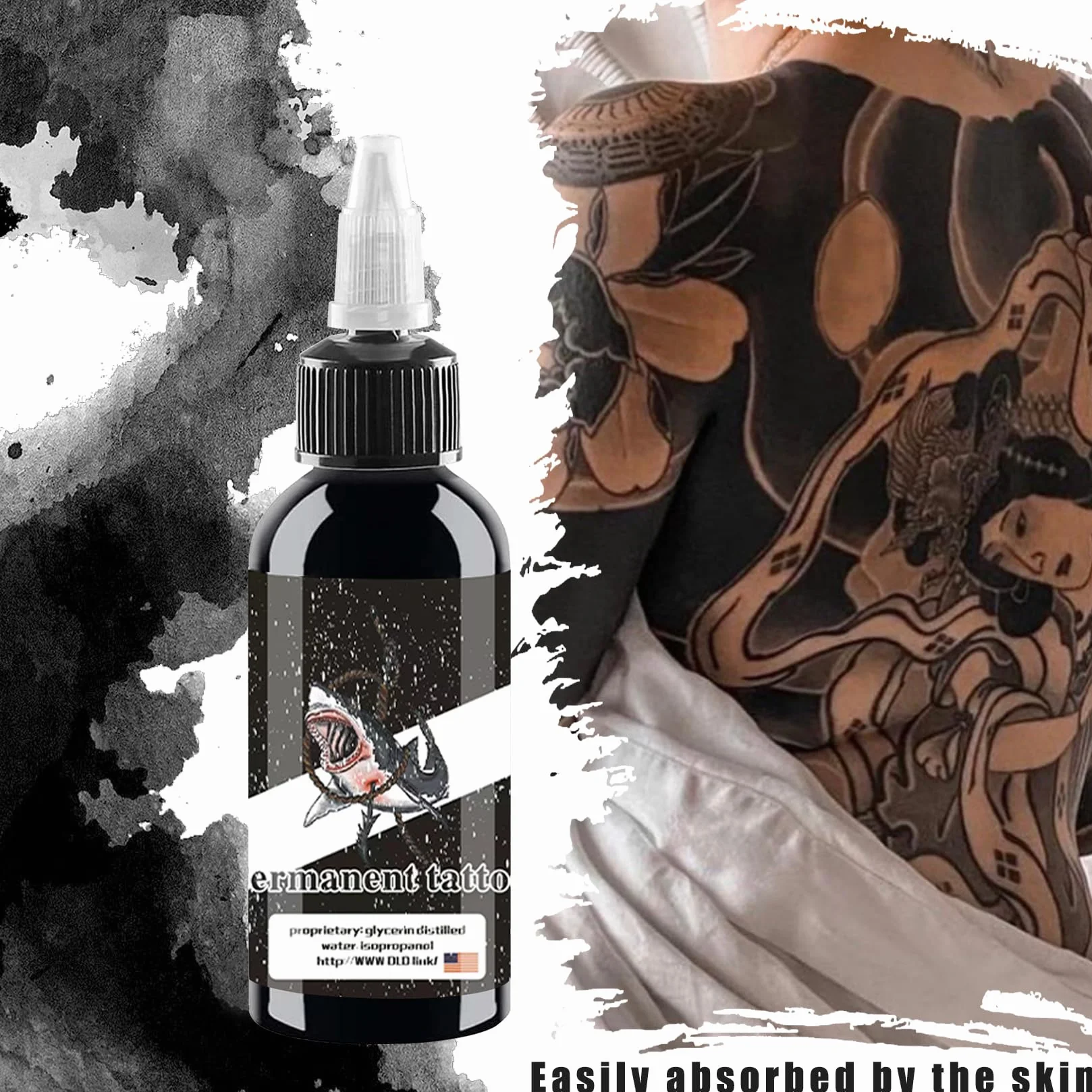 Czarny atrament do tatuażu, dynamiczny, trwały makijaż ciała do podszewki i cieniowania, atrament do tatuażu, Veggie Tribal Ink (30 ml)