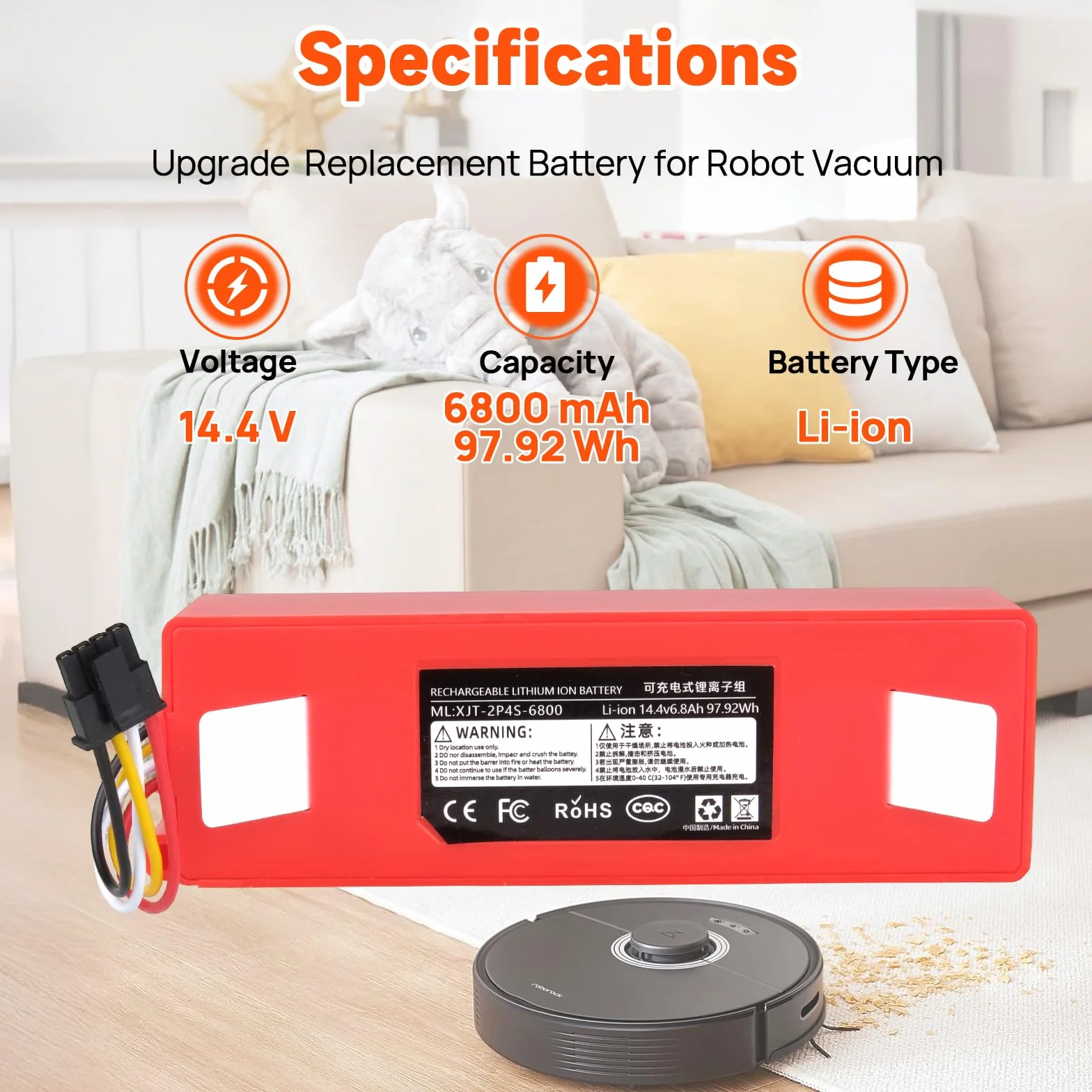 Bateria 6800 mAh do Roborock S5 S50 S51 S55 S6 S7 Max MaxV MaxV Ultra Pure Xiaowa E20 E25 E35 Q5 Q7 Pro Max+ Mijia 1. i 2. generacji