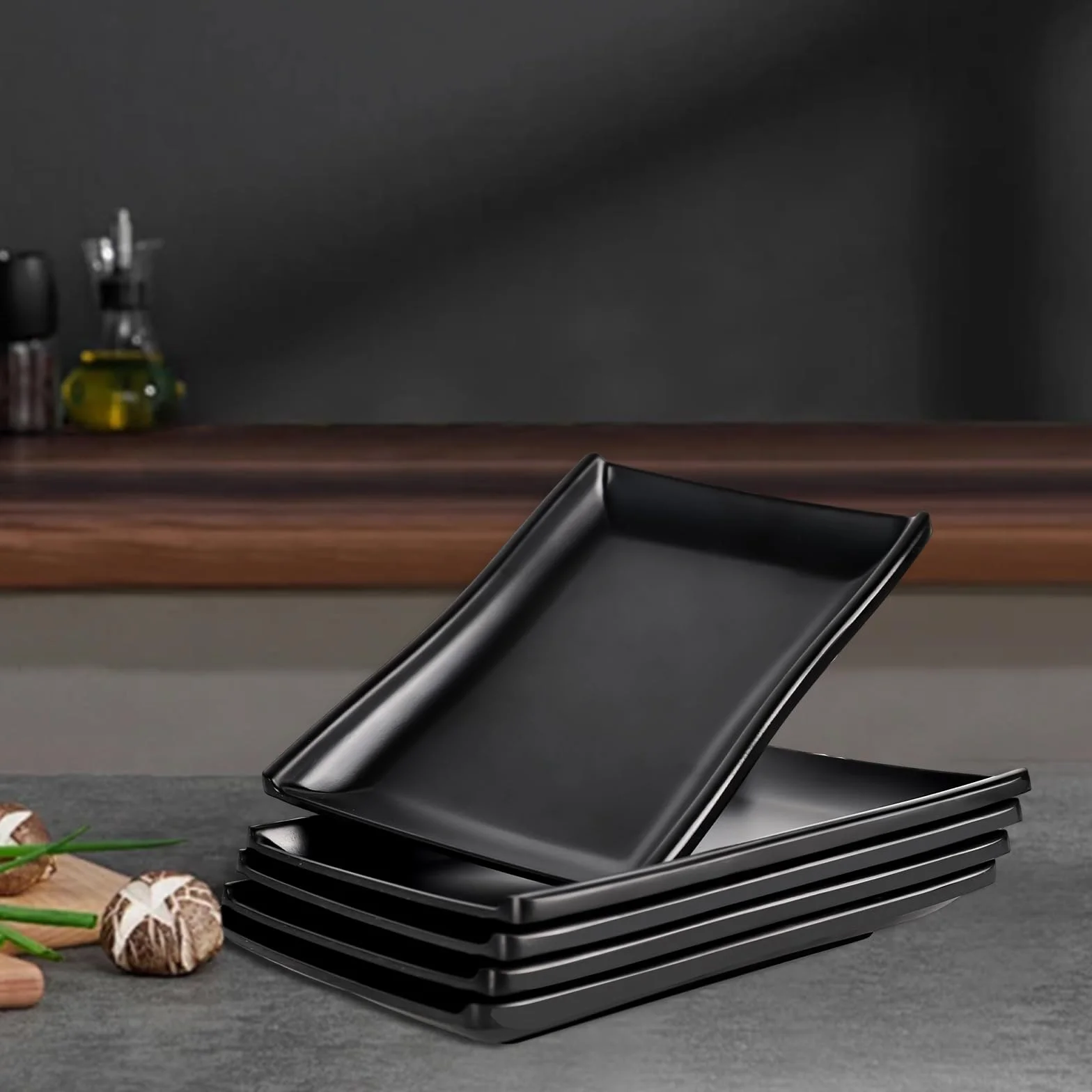 5 sztuk talerzy prostokątnych czarnych matowych, 19 x 13 x 2 cm, prostokątne, deserowe, do sushi, deserów, ciast, wołowiny, hotpotu itp
