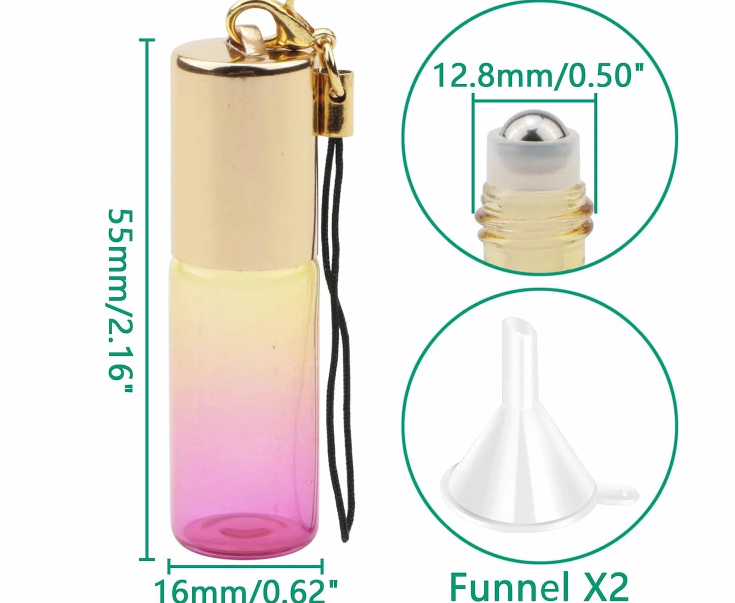 15 szt. 5 ml żółto-różana czerwona gradient kolor szklana rolka na butelkach ochrona przed promieniowaniem UV, pusta próbka fiolka butelki ze szkła olejku eterycznego z kulkami ze stali nierdzewnej i złotą zakrętką z klamrą