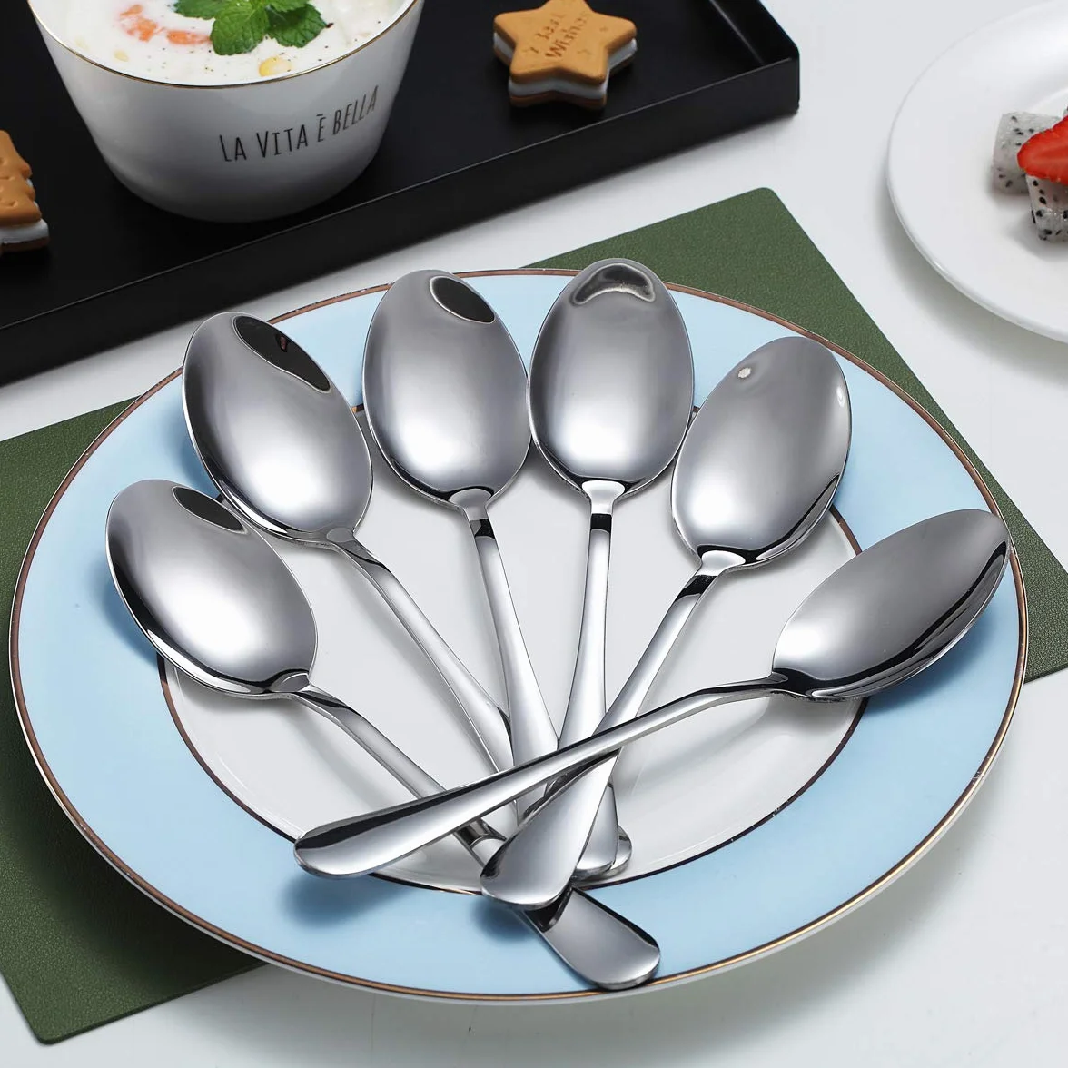Łyżki obiadowe, Kyraton 6 sztuk 19 cm Łyżka stołowa ze stali nierdzewnej, łyżki do zupy, łyżki deserowe Sliverware Można myć w zmywarce Zestaw 6