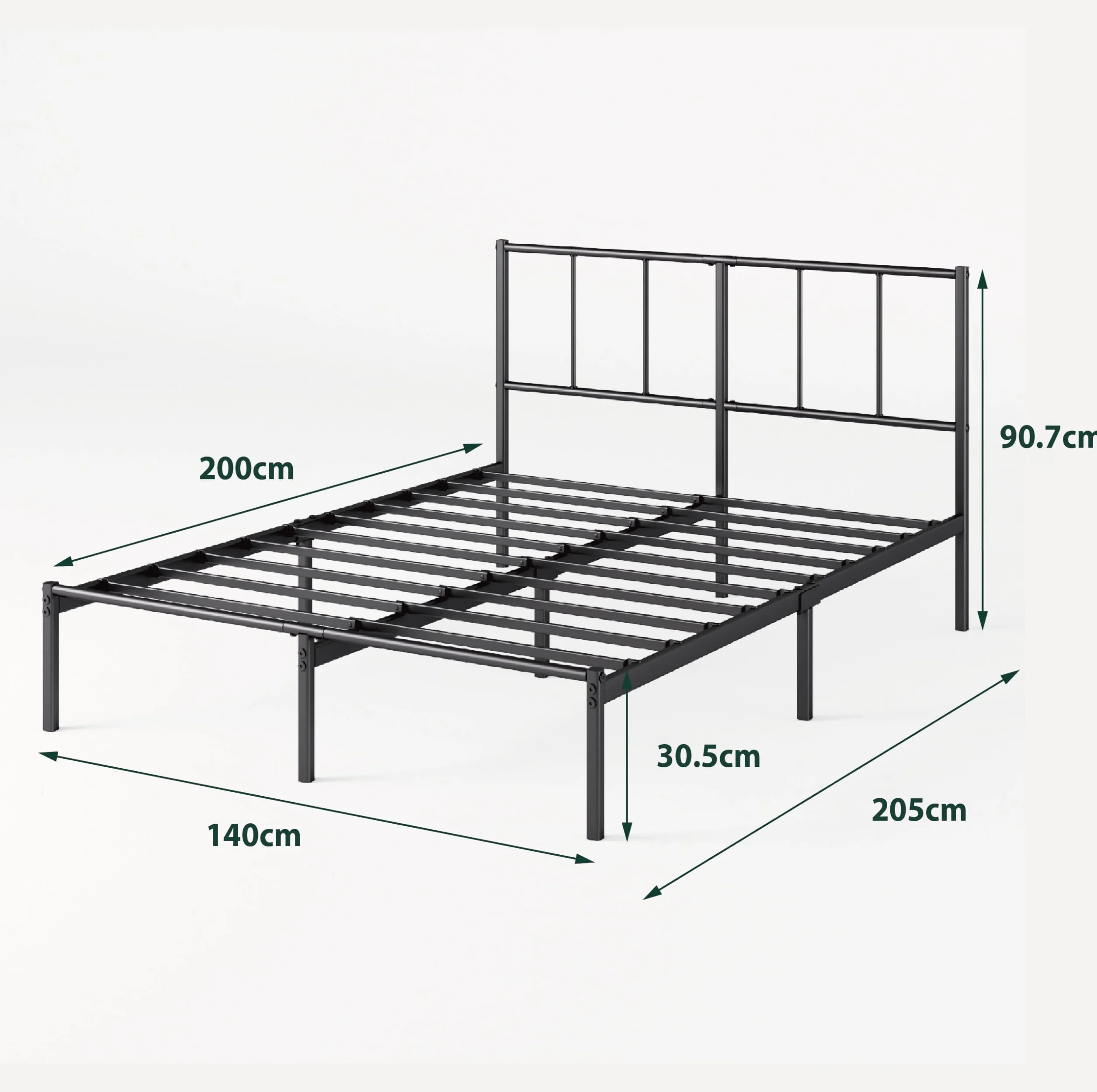 Zinus Justin Łóżko 200 x 140 cm – 35 cm wysokości – metalowa rama łóżka z zagłówkiem – metalowe łóżko ze stelażem – nie wymaga łóżka kontynentalnego, wolna przestrzeń pod łóżkiem, nowoczesne