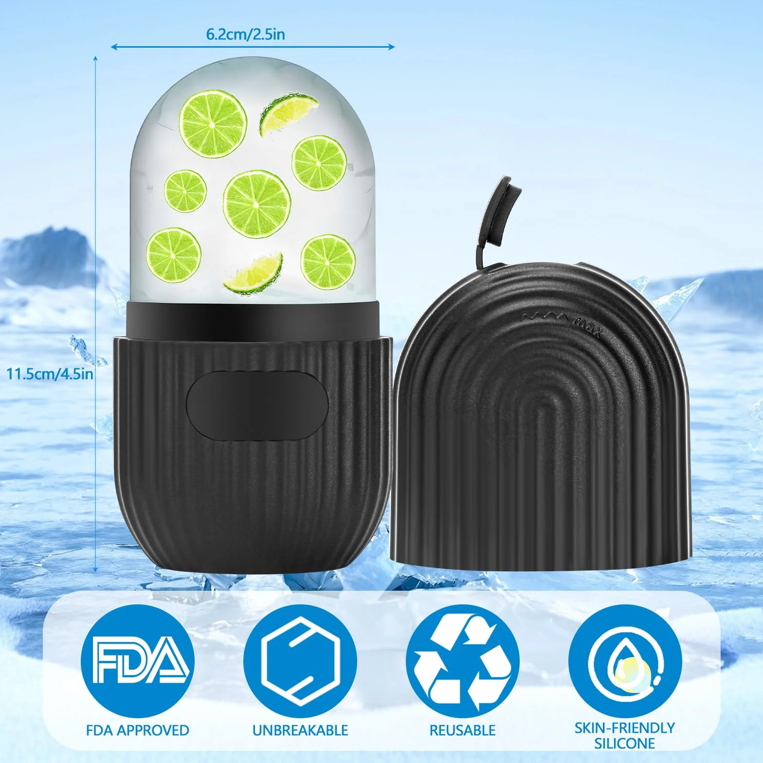 Ice Roller, lodowa twarz, silikonowa hulajnot na lody, twarz hulajnogi, wielokrotnego użytku do twarzy twarzy do twarzy do porów, rozjaśniające fałdy, pielęgnacja skóry （czarny）