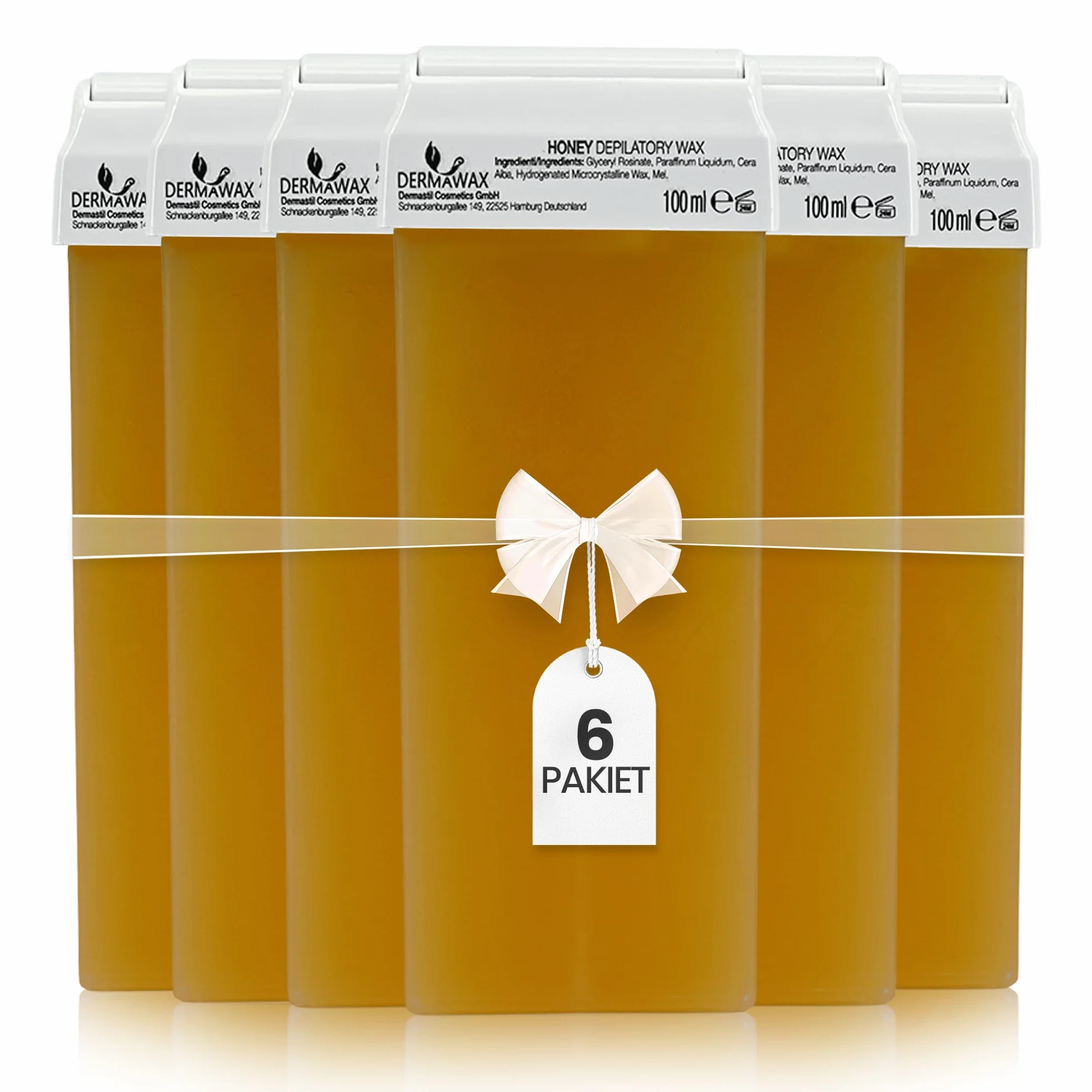Dermawax 6 x Roll on Wax Miodowy Ciepły à 100 ml Wkładów Woskowych, Roll-on Wax, Gorący Wosk Do Depilacji, Pielęgnacja Ciała, Zestaw Uzupełniający
