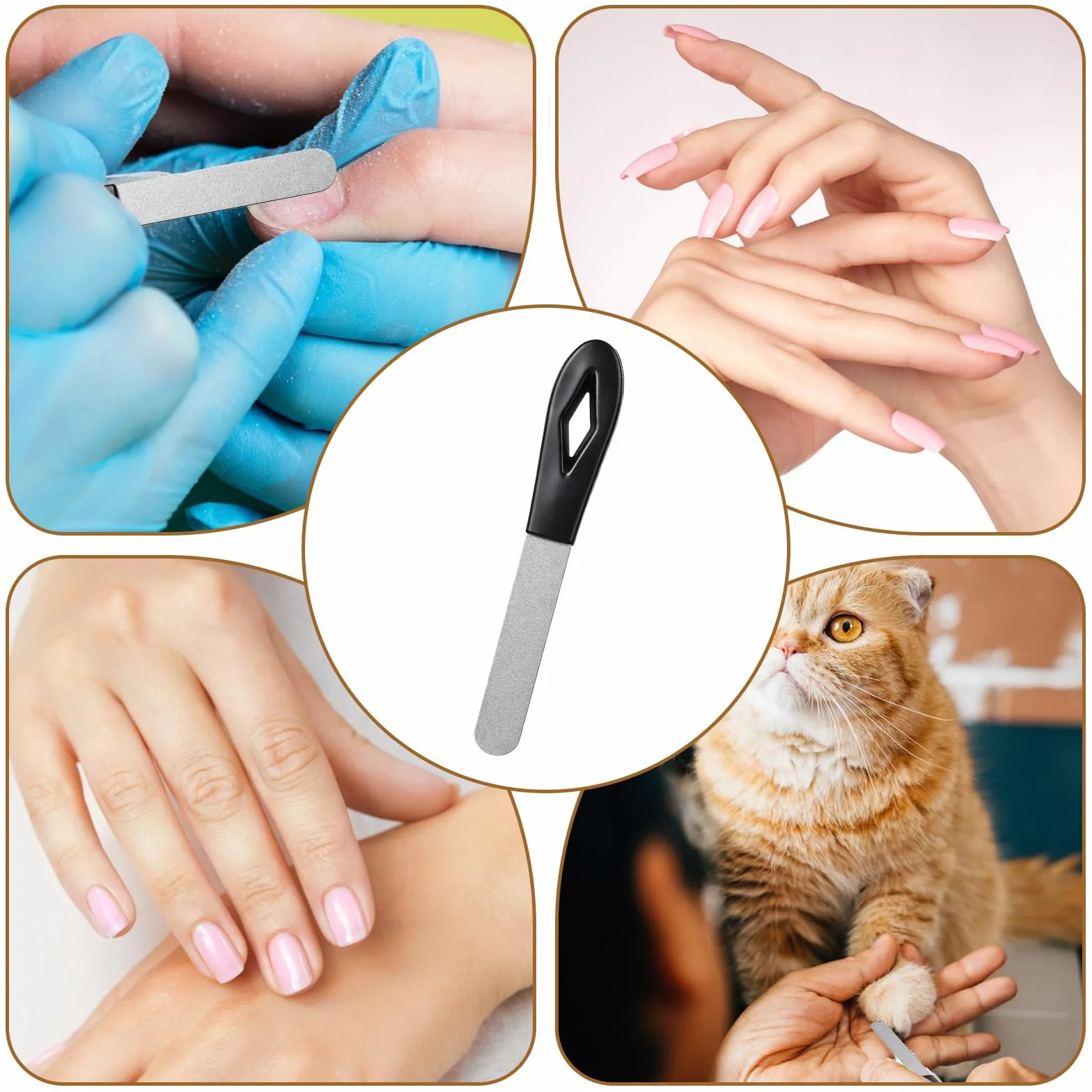 6 sztuk metalowych pilników do paznokci z pudełkiem do przechowywania, stal nierdzewna, dwustronne narzędzie do manicure, przenośny pilnik do paznokci u rąk i stóp, do naturalnych, żelowych i
