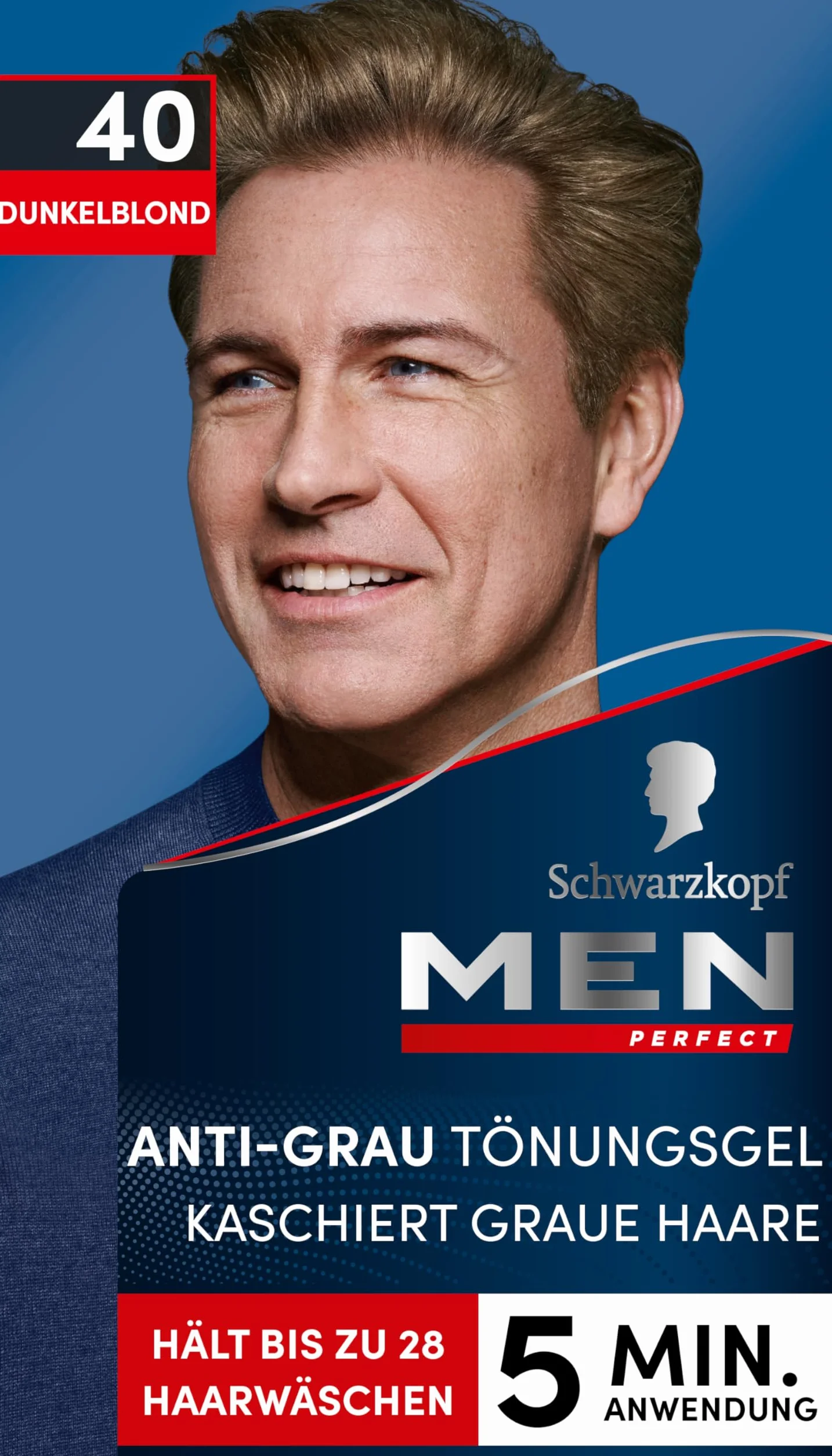 Schwarzkopf Men Perfect Męski odsiwiacz do włosów w żelu, 40 Naturalny Ciemny Blond, trójpak (3 x 80 ml)