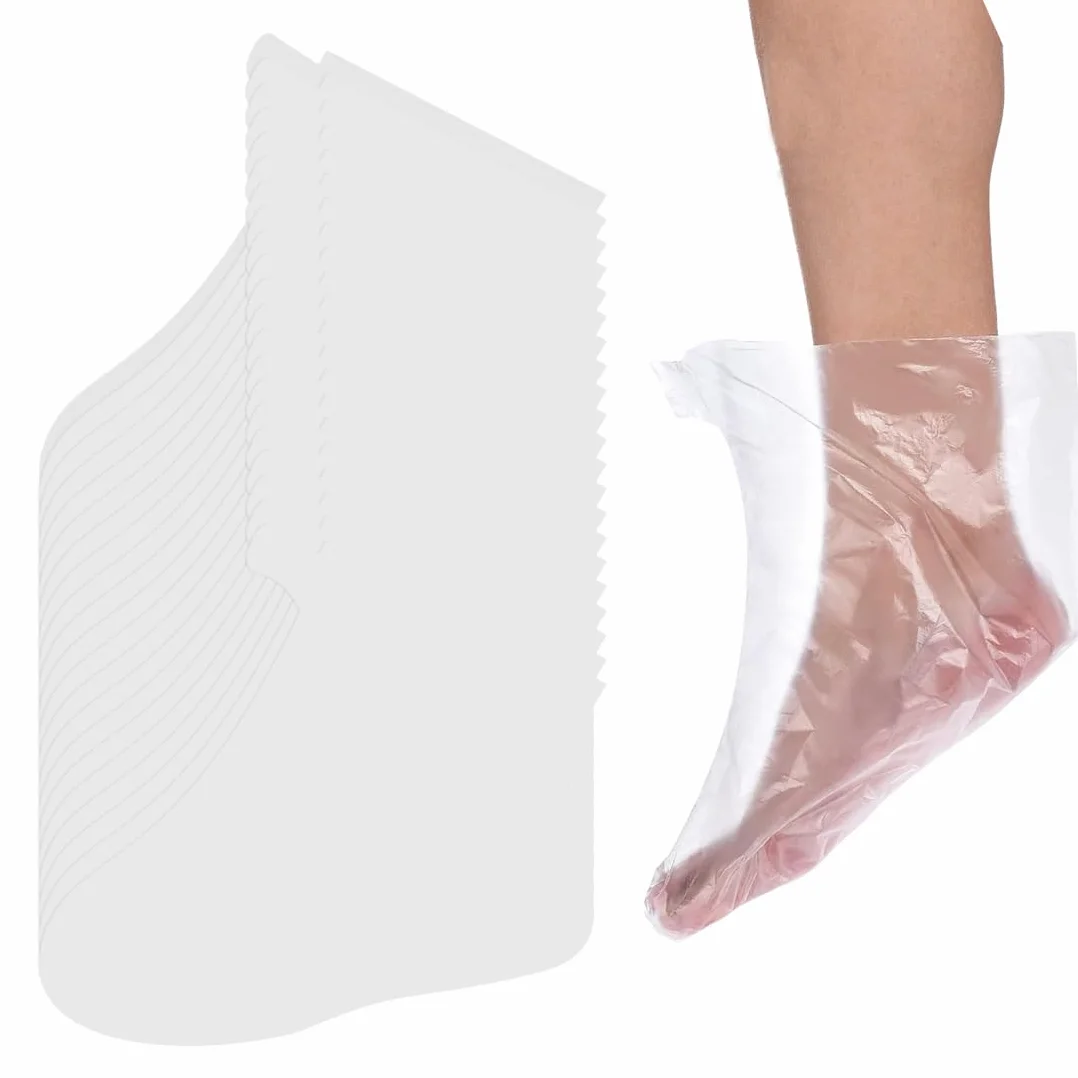 WeddHuis 200 sztuk jednorazowe plastikowe skarpetki do pedicure stóp, wosk parafinowy zabieg termalny, parafinowe wkładki do kąpieli stóp, przezroczyste skarpetki