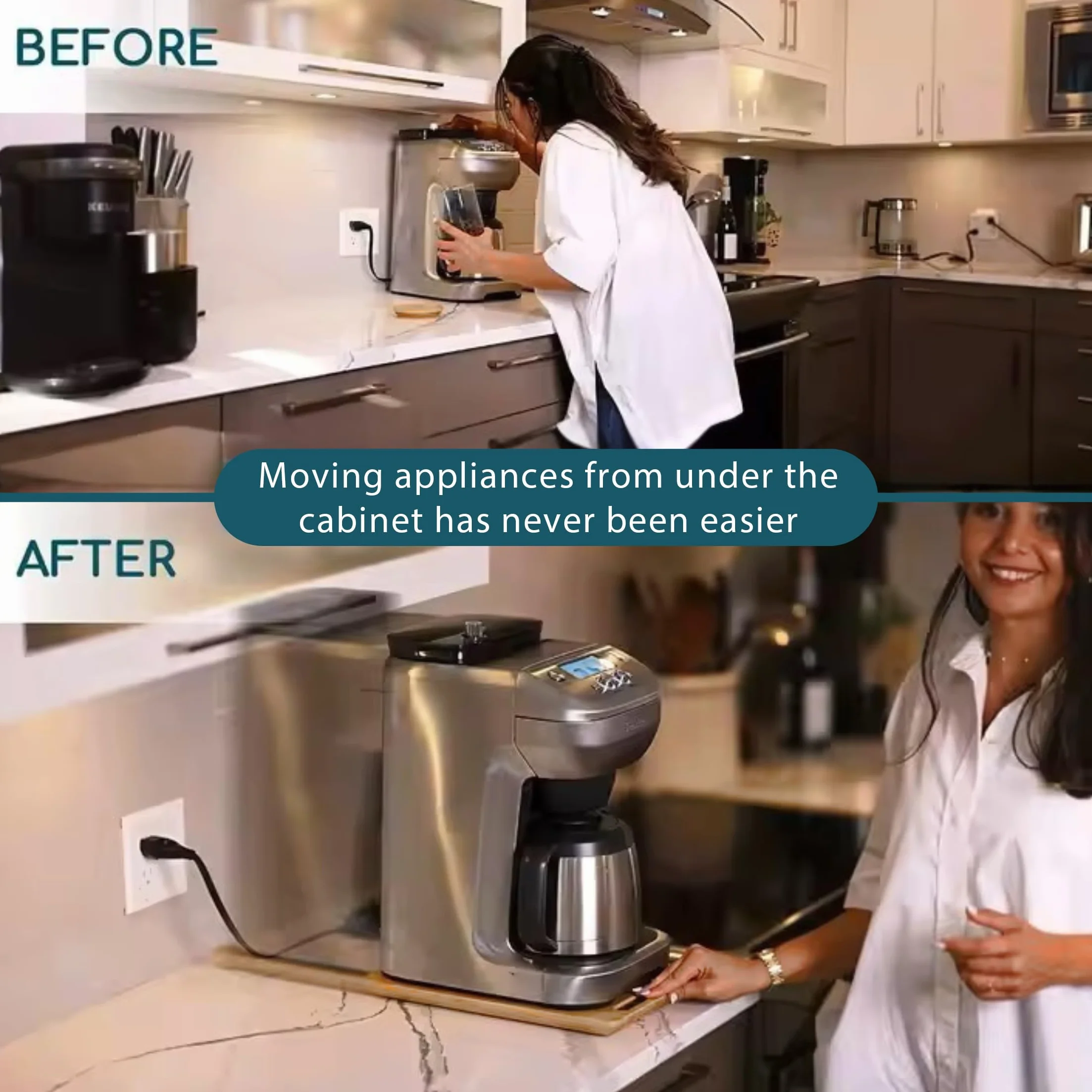 Naturalna drewniana taca przesuwna do ekspresu do kawy 41x33x3 cm