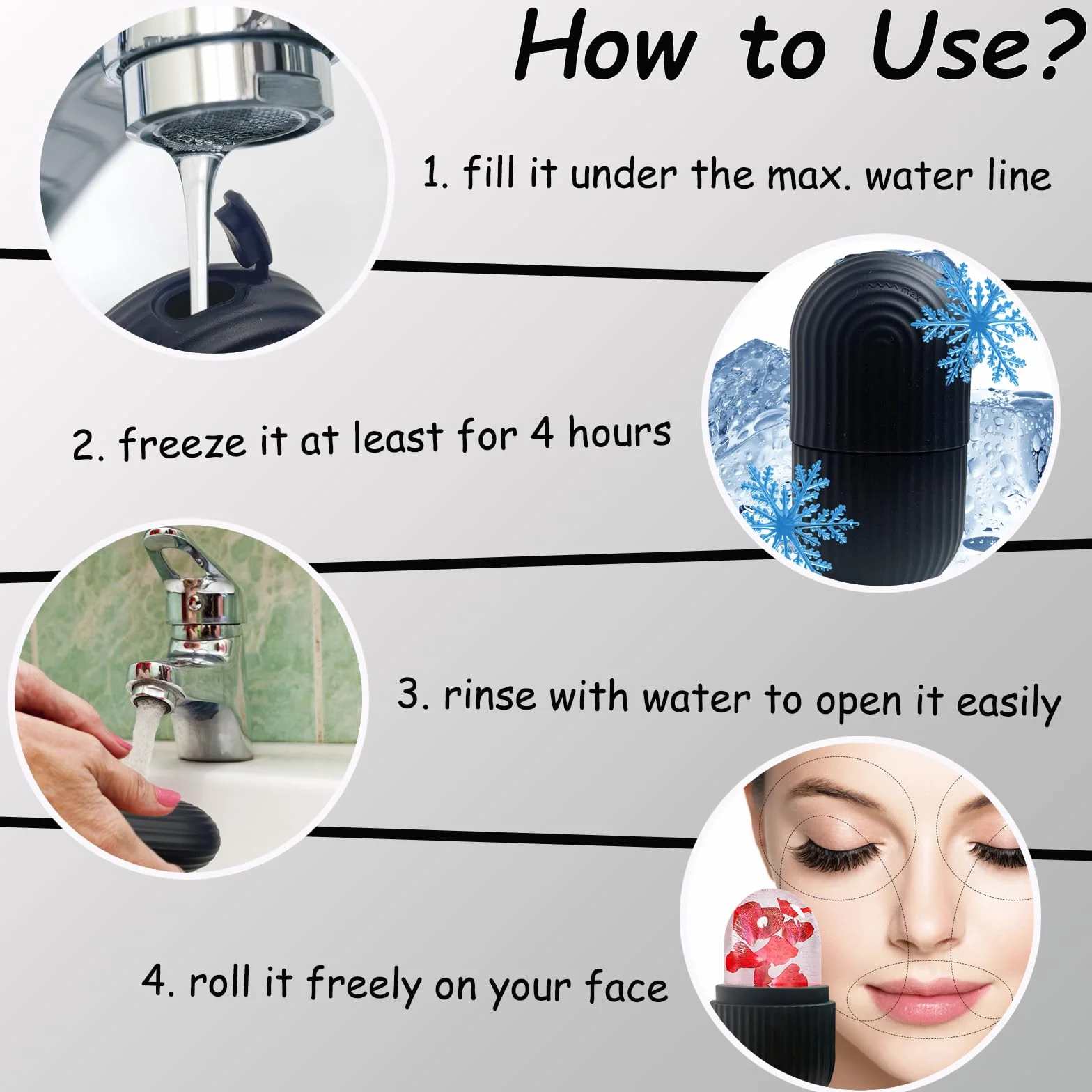 Ice Roller, Ice Roller for Face and Eyes, Ice Face Roller and Gua Sha, Silikon Rolka do lodu do Twarzy, Skutecznie Złagodzić Opuchliznę, Zmniejsza Pory, Napięte Zmarszczki i Analgesiate Hydrate