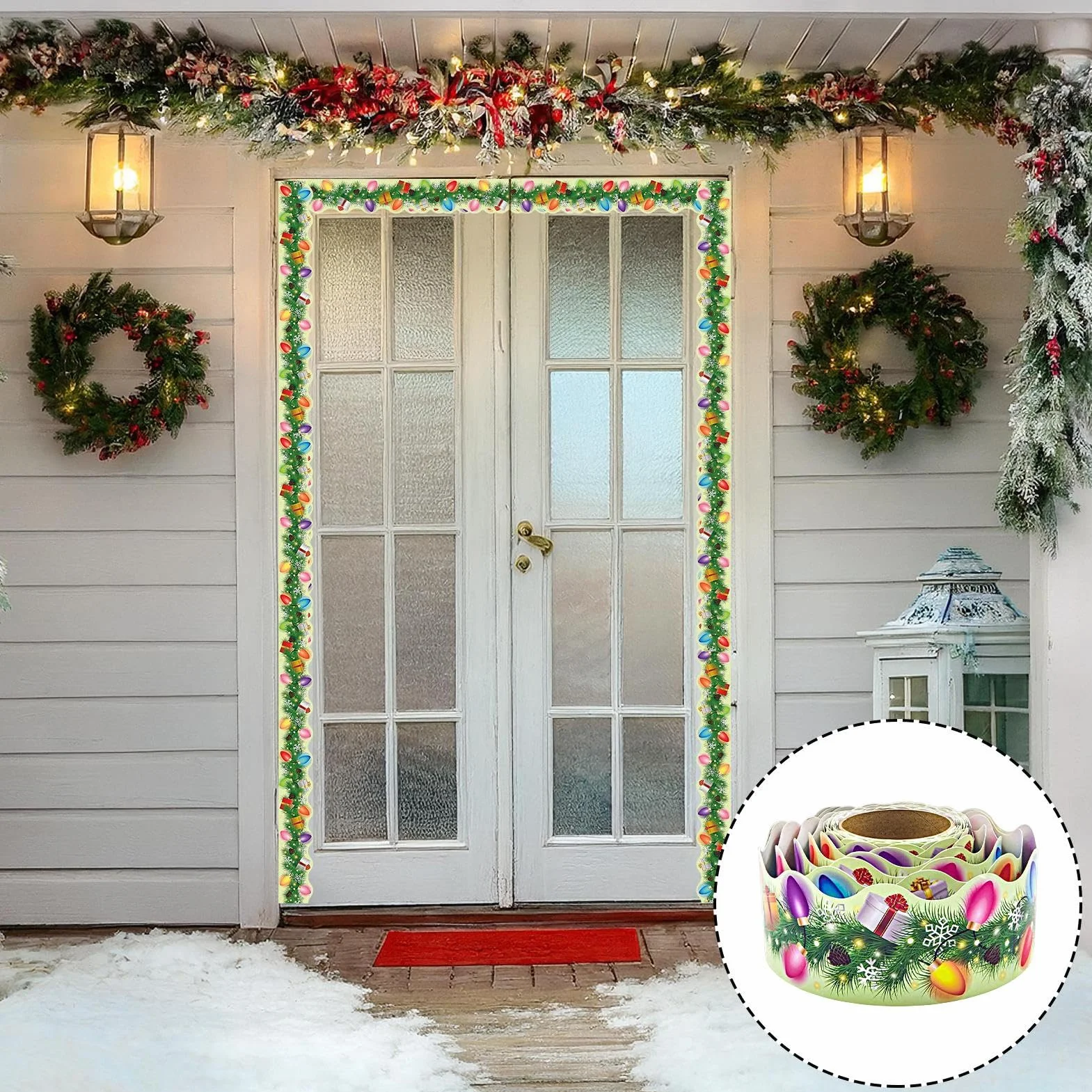 1 rolka bo?onarodzeniowa Bulletin Board Border, Light Bulb Pine Needle Classroom Decoration, Christmas Classroom Bulletin Board Decorations wakacje, dekoracja do klas