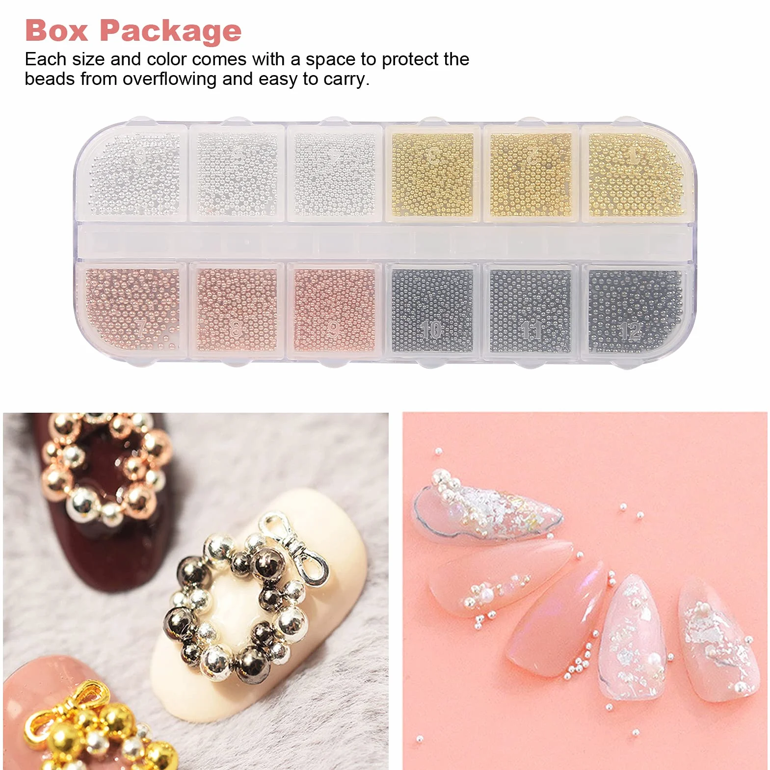 Nail Art Dekoracje Kulkowe DIY - Mini Metalowe Kulki Stalowe Koraliki 3D Nail Art Dekoracje Kulkowe Metalowe Koraliki Metalowe Różne Rozmiary Manicure Koraliki Dekoracyjne Materiały(07)