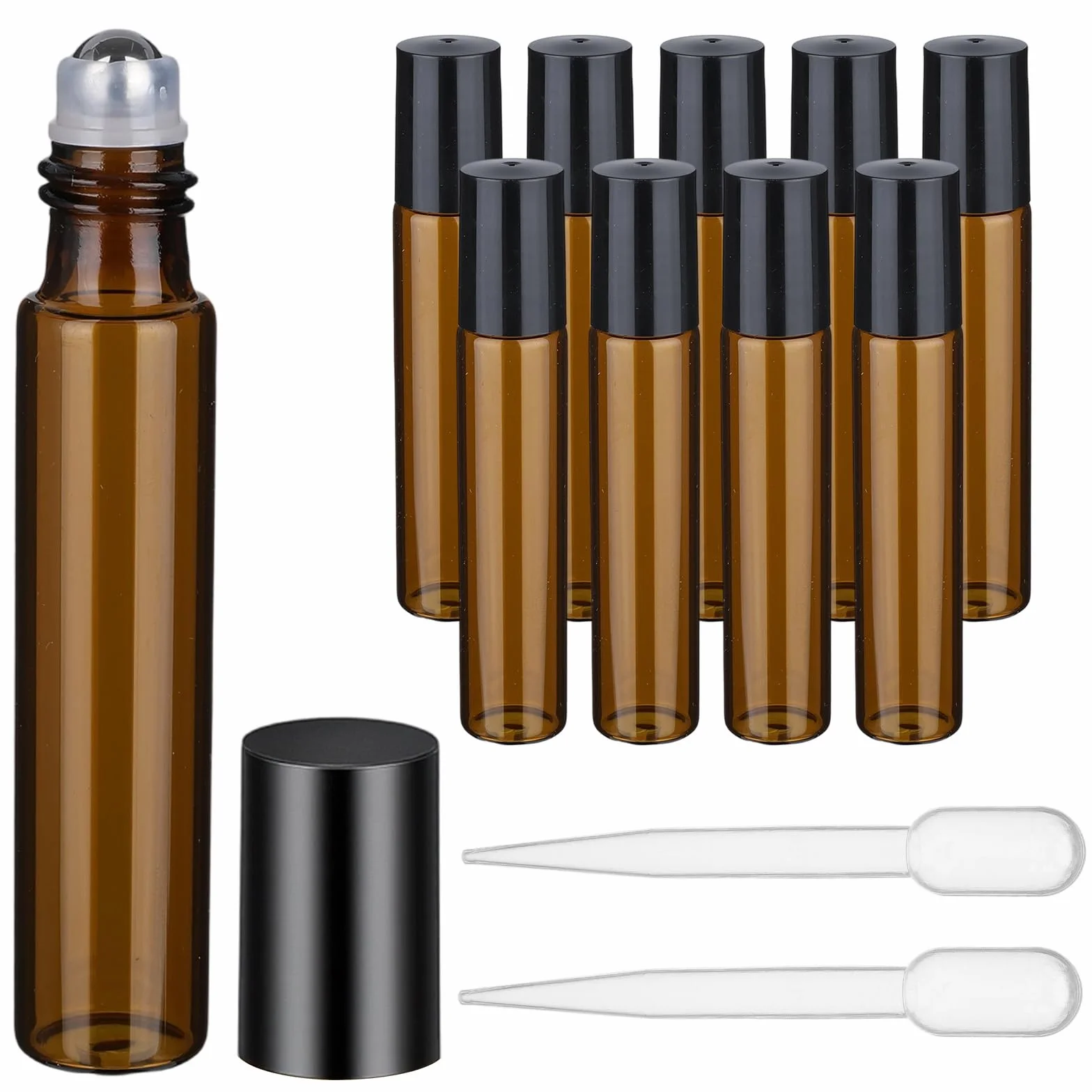 Tucnoeu 10 sztuk pustych butelek 10 ml, zwijane butelki na olejki 10 ml, z kulkami ze stali nierdzewnej, do olejków eterycznych, perfum, kosmetyków i masażu