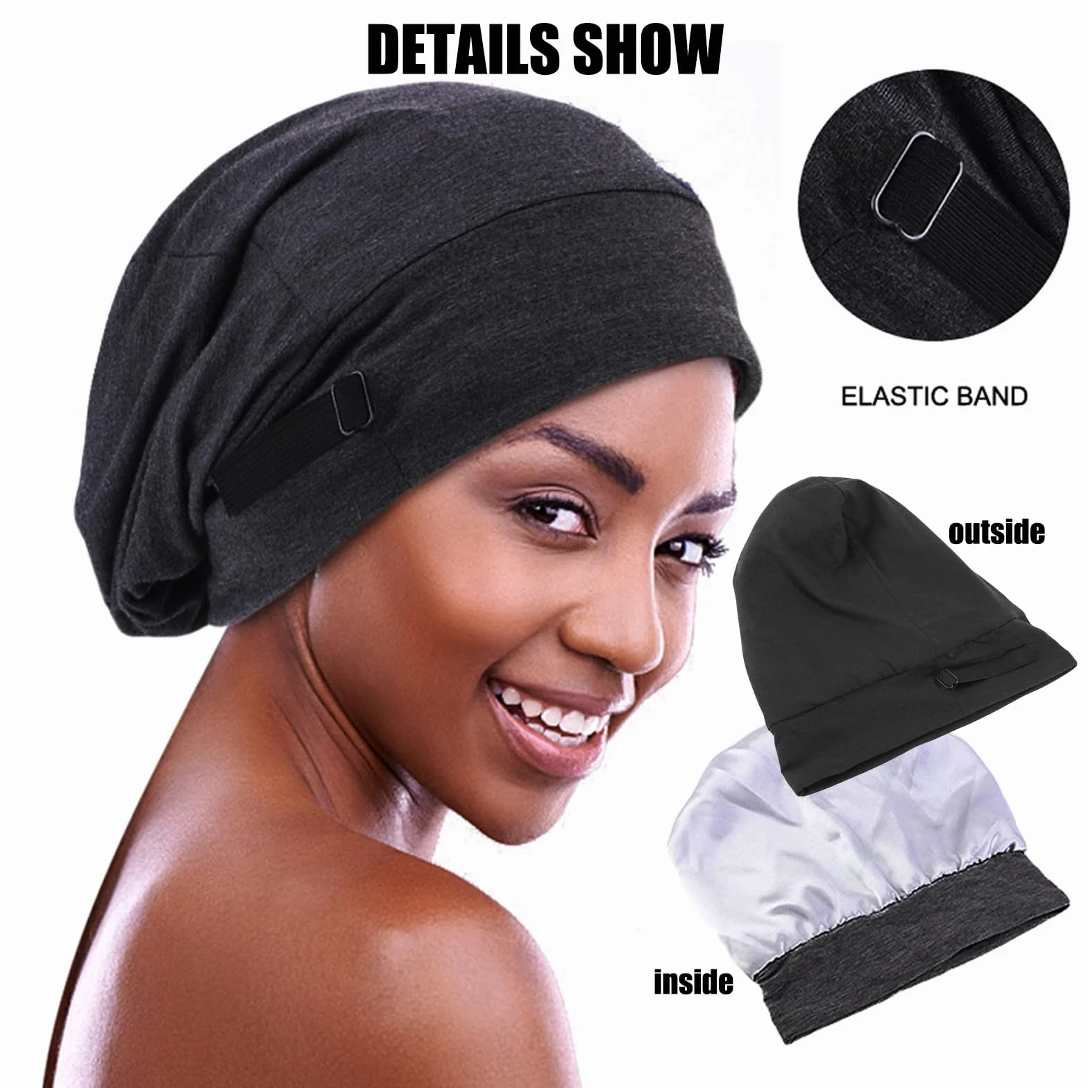 2 szt. satynowy czepek do spania dla kobiet i mężczyzn, regulowany czepek do spania, do chemioterapii, chusta na głowę, czapka beanie, opaska do włosów, rozmiar uniwersalny