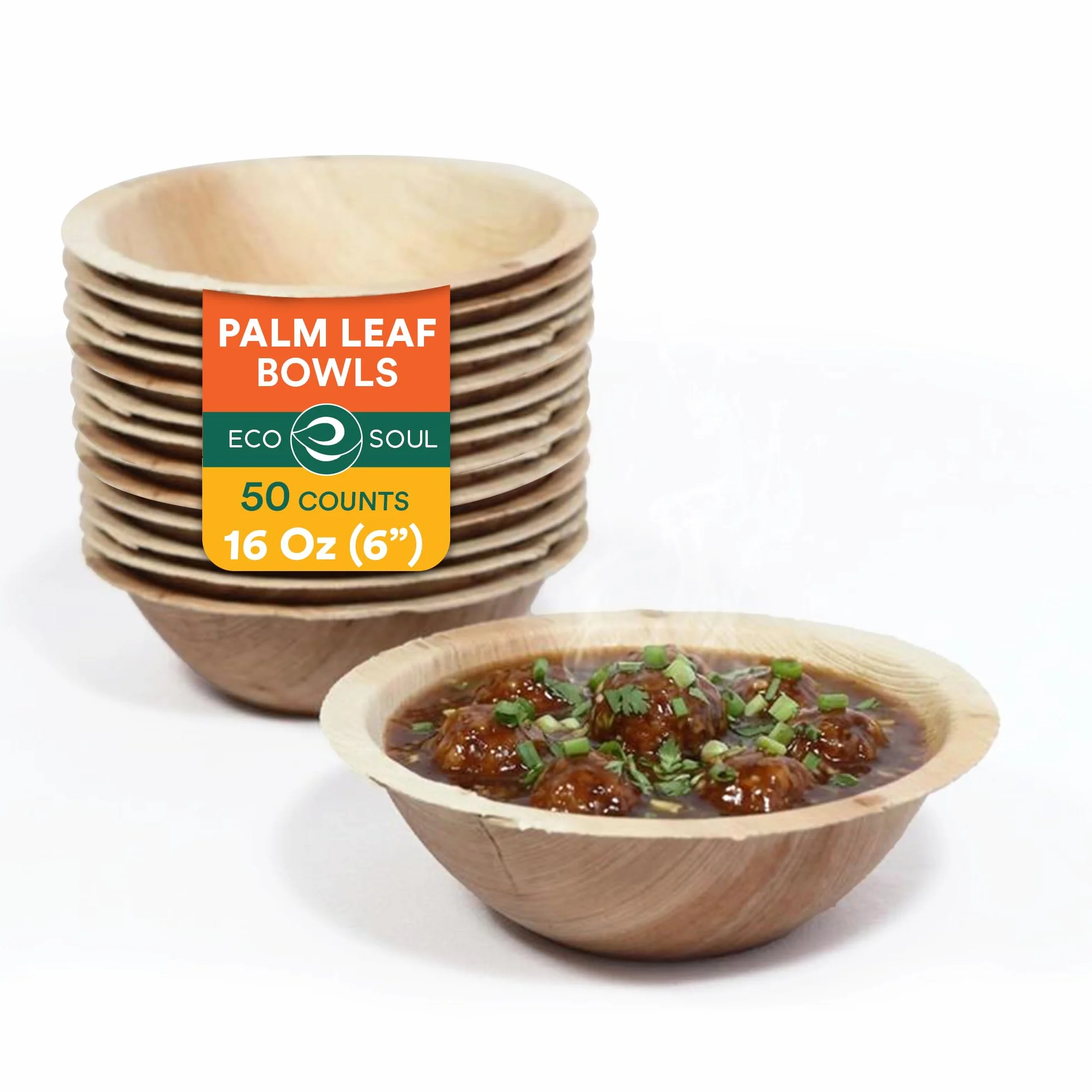 ECO SOUL 100% kompostowalne duże miseczki 15 cm, 470 ml [50 sztuk] jednorazowe miseczki w stylu bambusowym I wytrzymała, przyjazna dla środowiska, wytrzymała miska I biodegradowalne miski ekologiczne