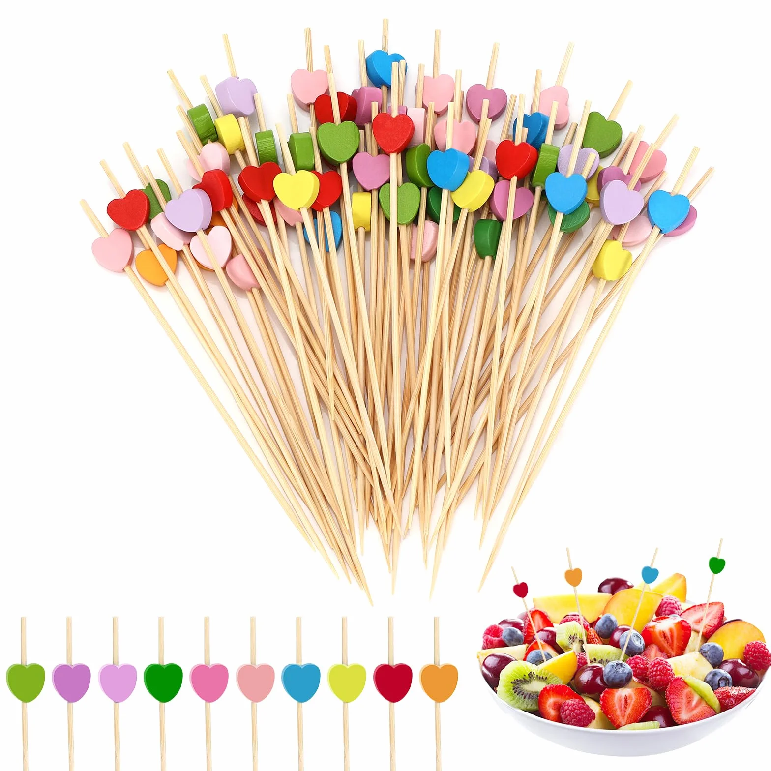 Szpikulce koktajlowe drewniane w kształcie serca 12 cm 100 sztuk