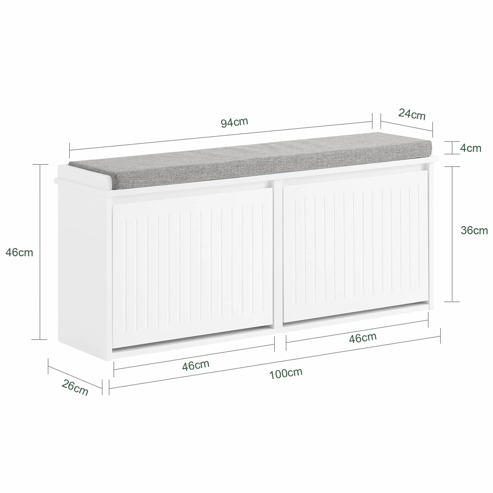 SoBuy FSR98-XL-W Szafka na buty ławka z poduszką do siedzenia komoda z 2 klapami z szufladami,100 x 26 x 46 cm