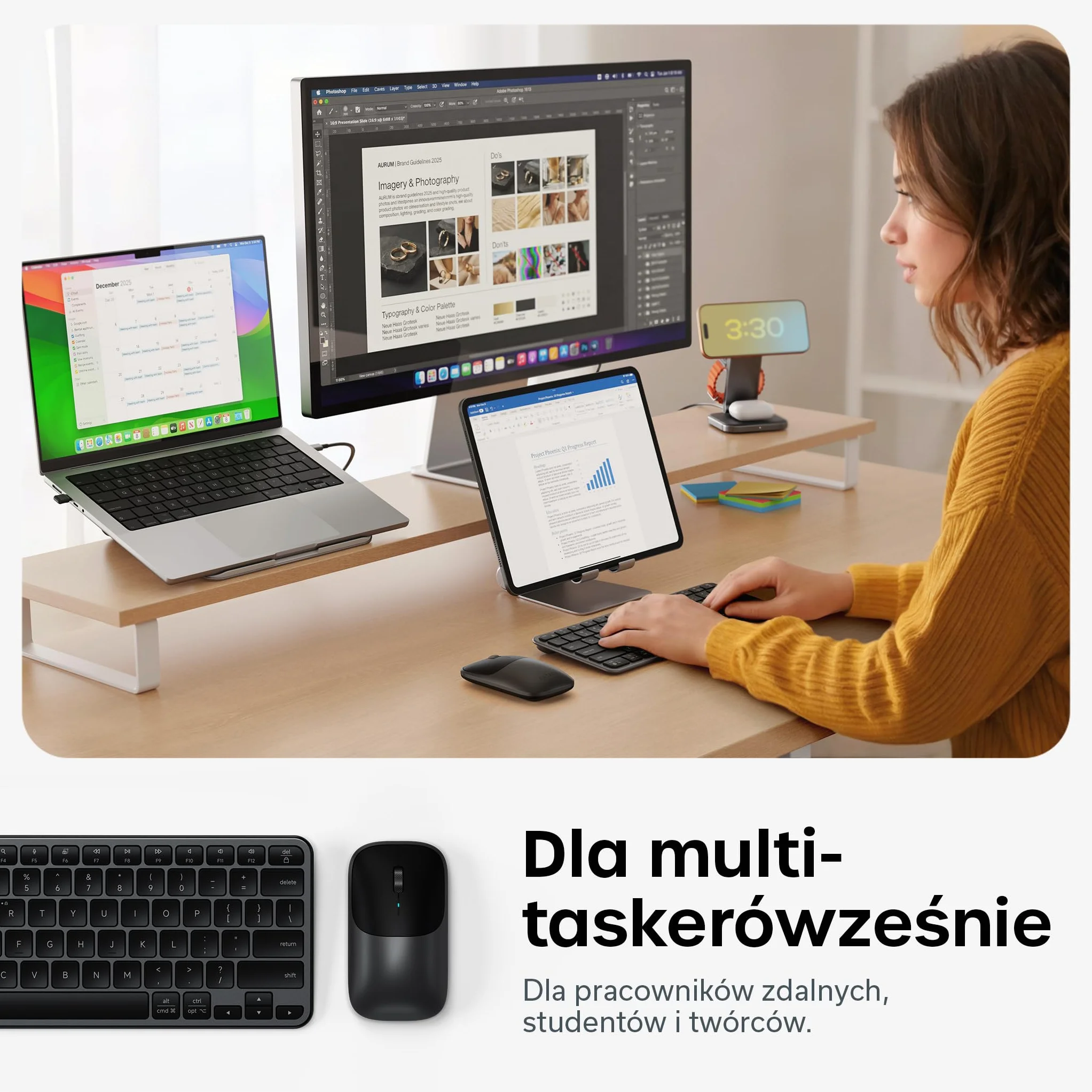 SATECHI Bezprzewodowa Klawiatura i Mysz Combo, 𝗨𝗦 𝗤𝗪𝗘𝗥𝗧𝗬 𝗟𝗮𝘆𝗼𝘂𝘁, Slim CEX1 z Wielourządzeniowym Parowaniem Bluetooth i Łącznością USB-C, Czarny Kosmiczny