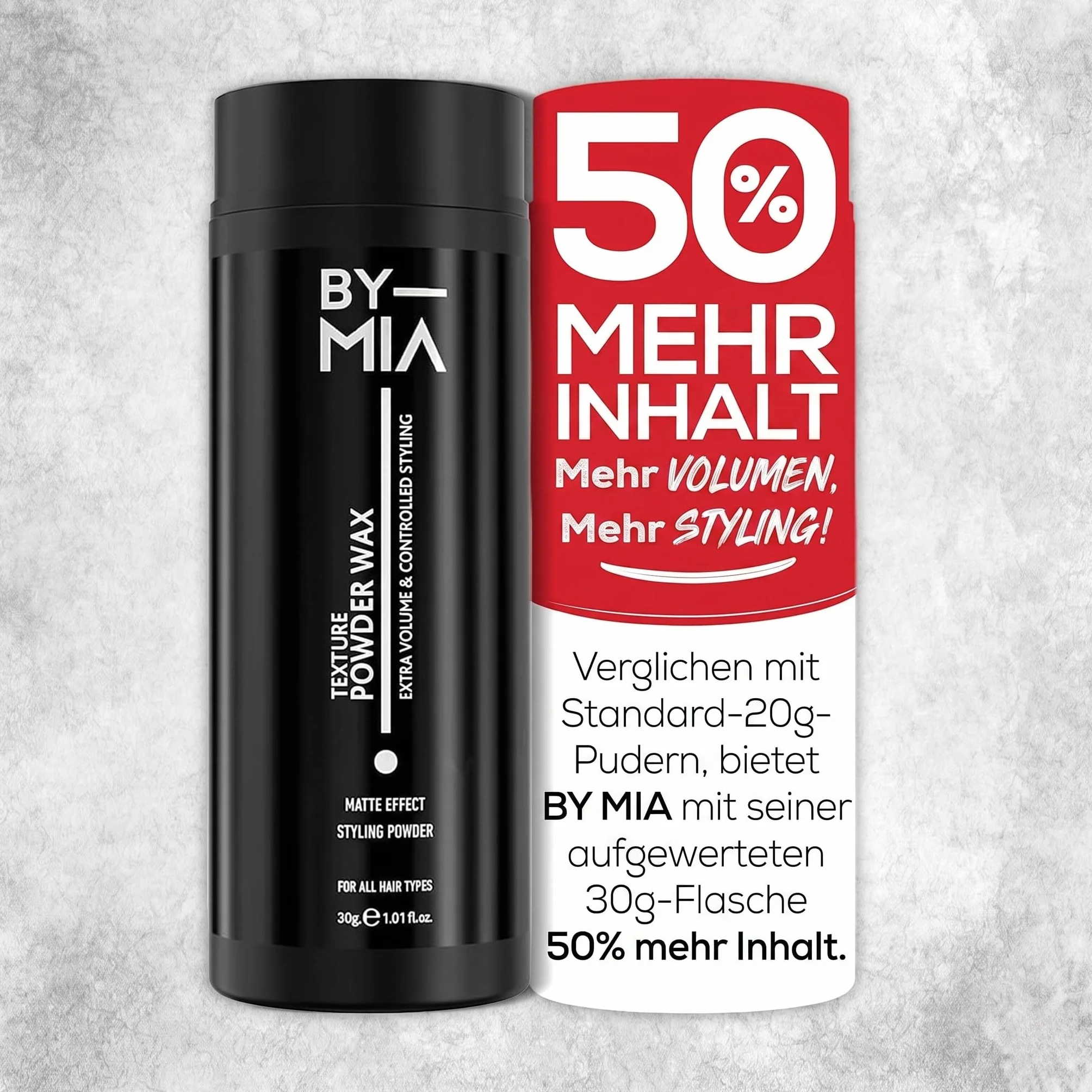 BY MIA Puder objętościowy do włosów 30 g (x1,5 większy), naturalny matowy wygląd, tekstura włosów, wosk w pudru, męski puder do włosów, stylizacja mężczyzn, puder do włosów dla kobiet