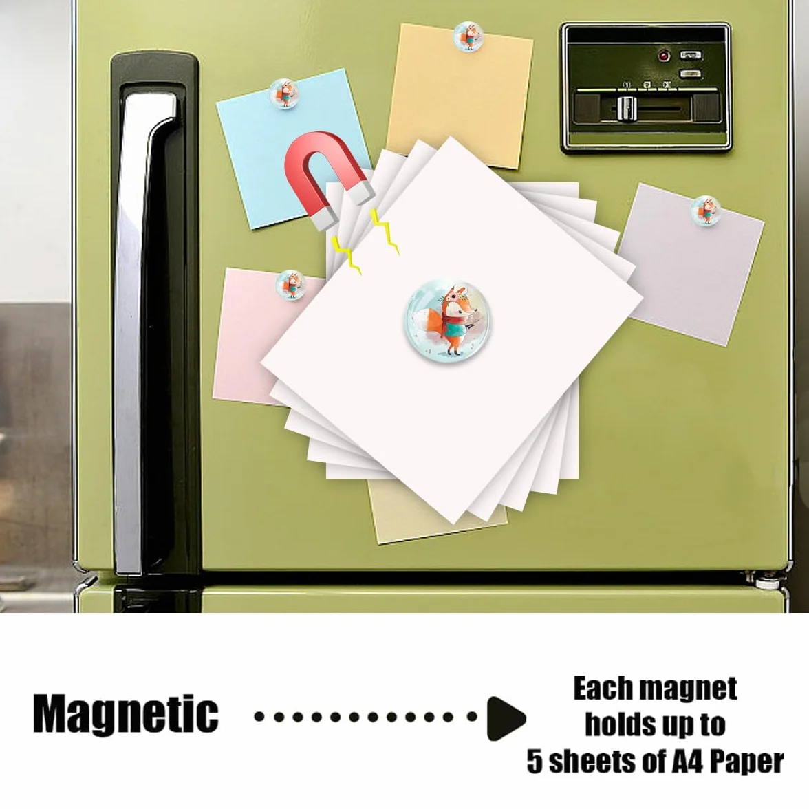 Magnesy na Tablicę Magnetyczną 30 mm Okrągłe Szklane Zabawne Wzory Lisa