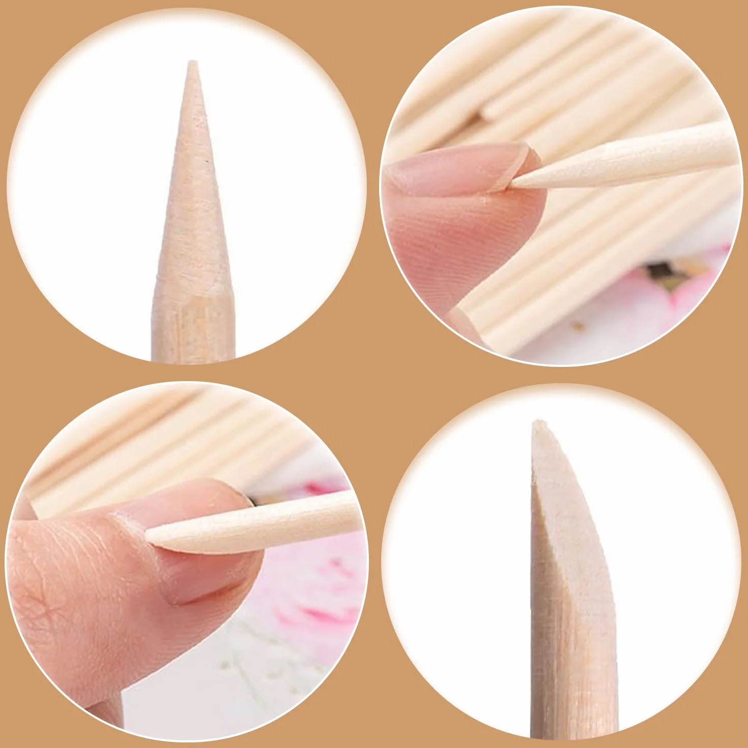 120 drewnianych szpilek do manicure z 2 kolorowymi paskami do manicure podwójne końce drewno z podwójnym końcem pomarańczowy drewniany kij do paznokci sztuka pedicure pielęgnacja skórek
