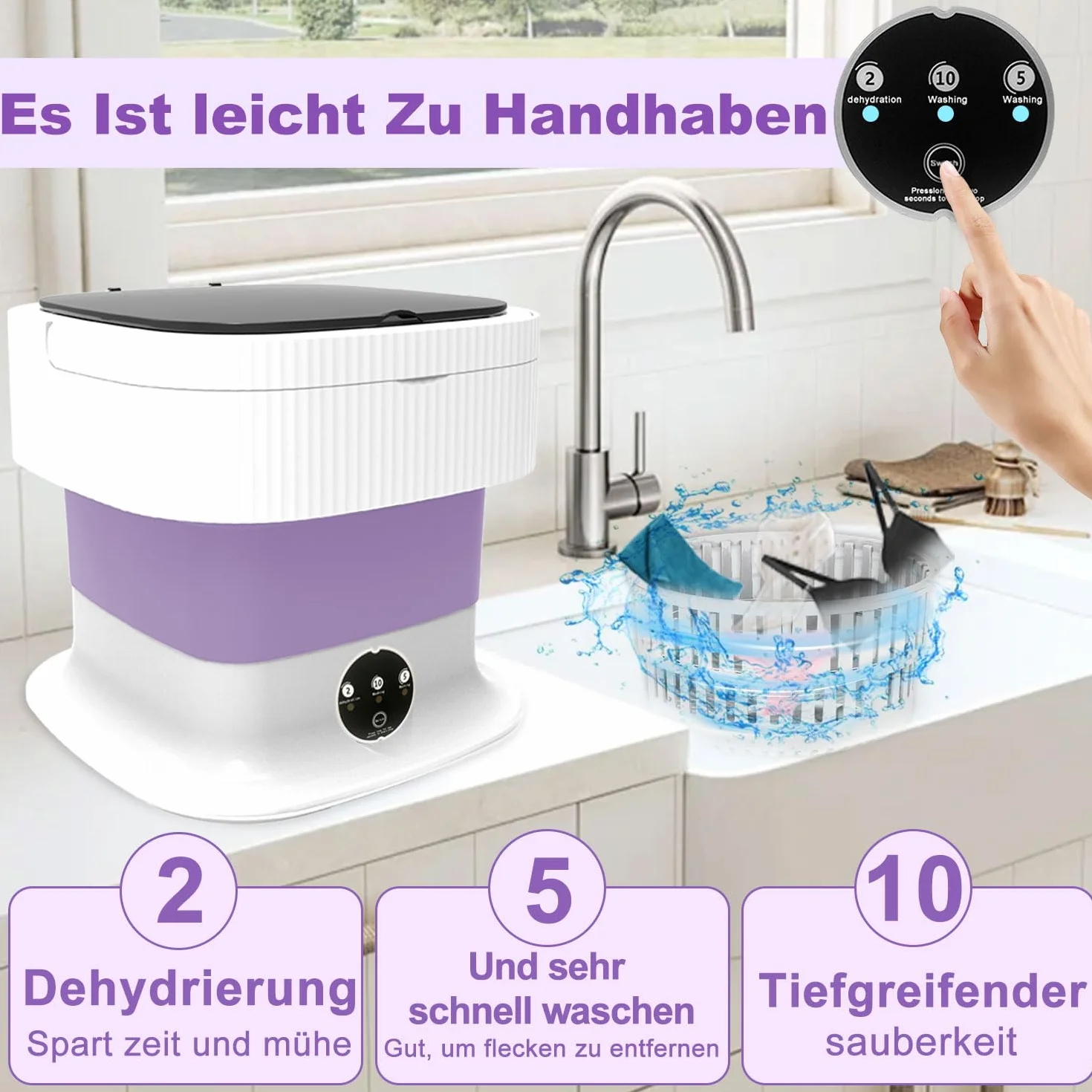 Mini pralka kempingowa, 15 l, 2 kg, 2 w 1, z suszarką, głębokie czyszczenie ubrań i bielizny, przenośna pralka do akademików, kamperów, mieszkań