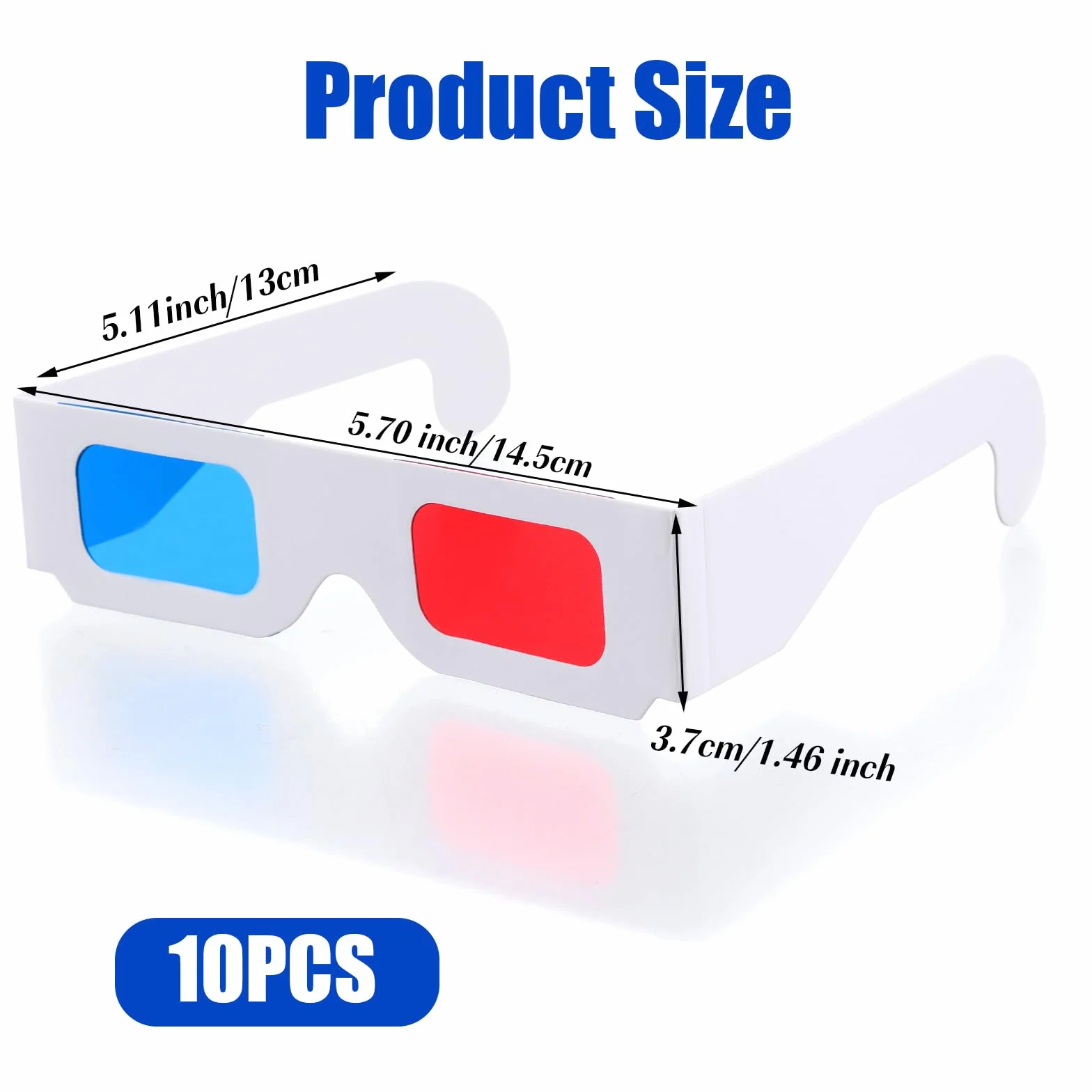 Okulary 3D, 10 par papierowych okularów stereo, czerwone i niebieskie soczewki, okulary stereo do filmów 3D i dekoracji w podróży