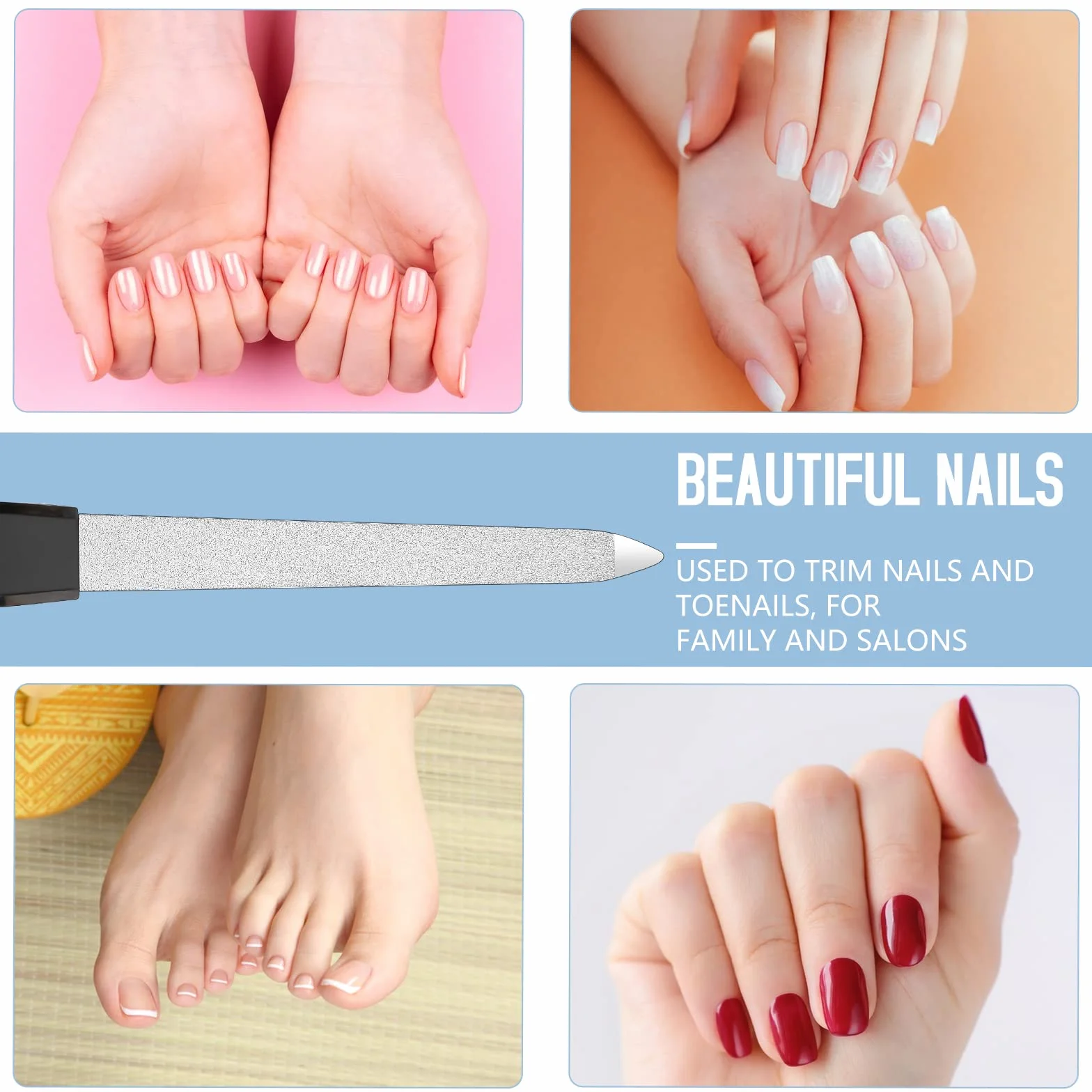 6 sztuk pilników do paznokci naturalnych, profesjonalny metalowy pilnik do paznokci, zestaw do manicure, czarny, dwustronny pilnik do paznokci z antypoślizgowym uchwytem, do paznokci u stóp