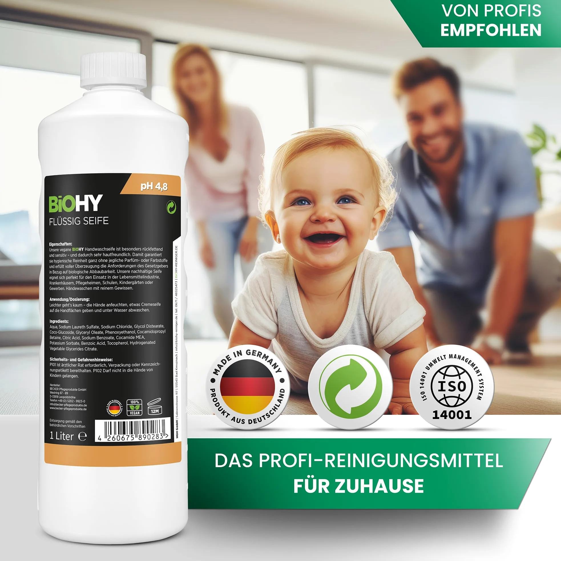 BiOHY Mydło w płynie (12 x 1 l) | delikatne dla skóry, natłuszczające i płynne mydło do rąk | nie zawiera fosfatów | bezzapachowe | nadaje się również do twarzy | bez perfum i barwników
