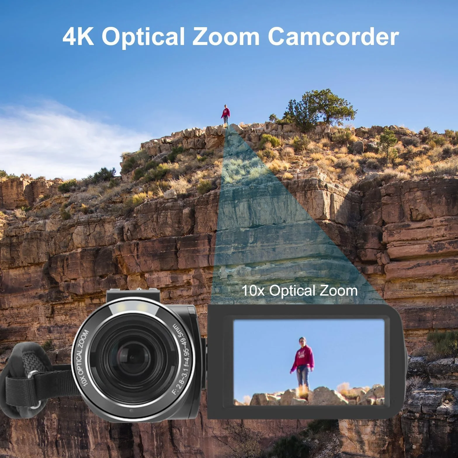 ORDRO Kamera wideo 4K Kamkorder Ultra HD z 10-krotnym zoomem optycznym i 120-krotnym zoomem cyfrowym, WiFi Vlogging automatyczne ustawianie ostrości kamery cyfrowe z kartą pamięci 32GB