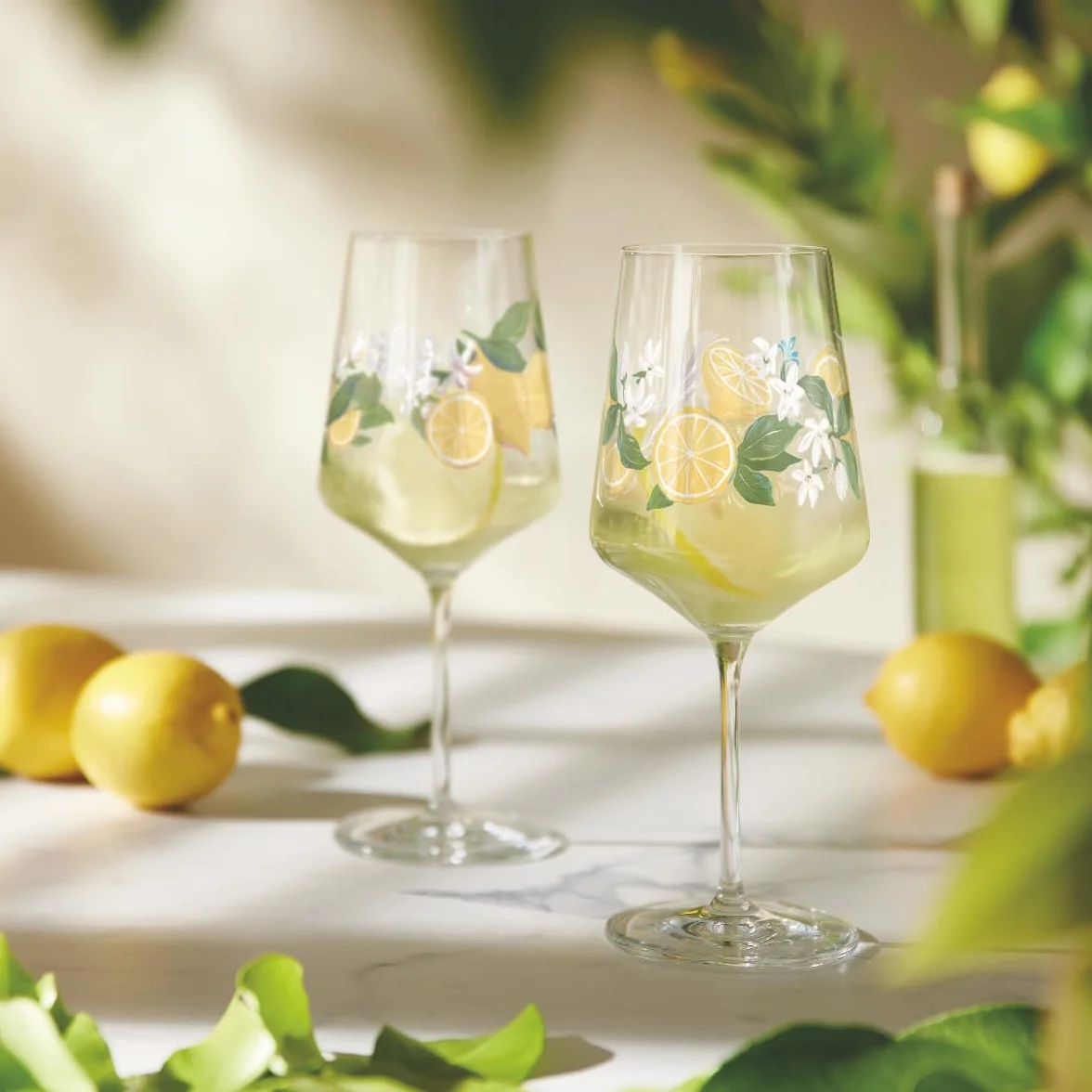 RITZENHOFF 6041006 Kieliszek do limoncello, 500 ml, zestaw 2 szt., seria letnia rosa - 2 sztuki do aperitif, kolorowy motyw cytrynowy - Made in Germany