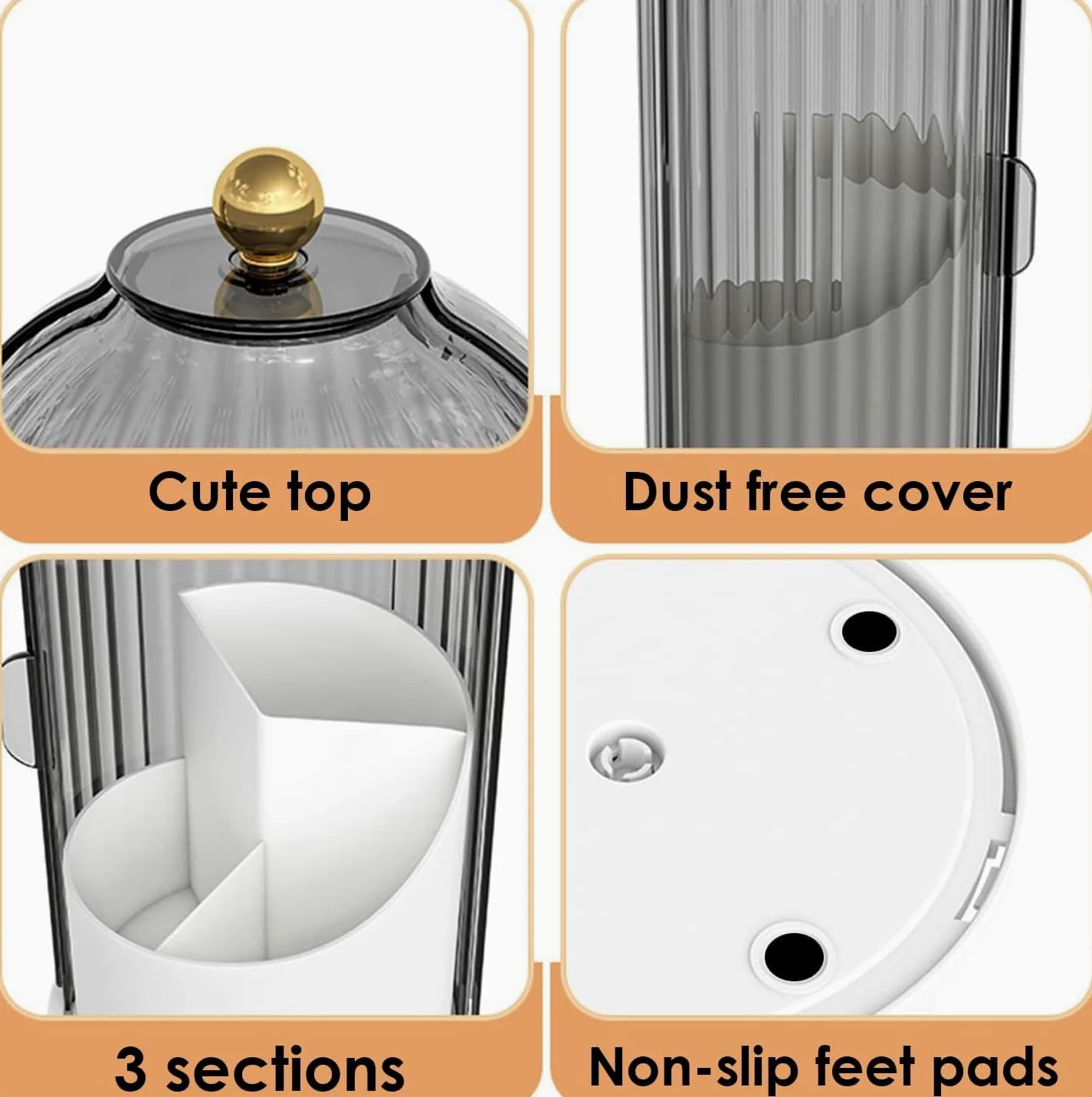 Organizer na Kosmetyki 360-stopniowy Obrotowy Uchwyt Na Pędzle Do Makijażu Z Pokrywką Przezroczysty Organizer Na Pędzle Do Makijażu Do Łazienki Na Biurko Vanity Organizer do Makijażu Sypialni(A)
