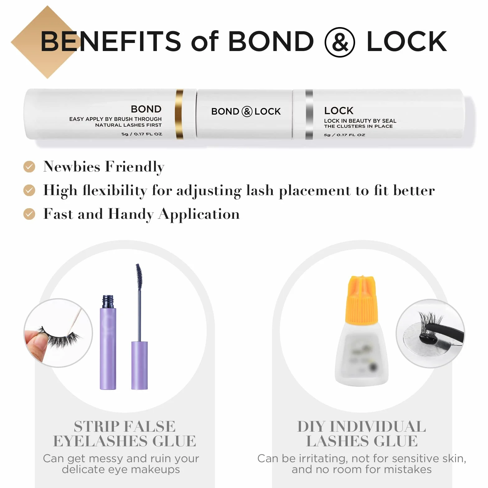 LASHVIEW Lash Bond and Seal, Cluster Lash Glue Strong Gentle Comfortable Lash Adhesive for All Day Wear Latex-Free Suitable for Sensitive Eyes Eyelashes Glue Waterproof