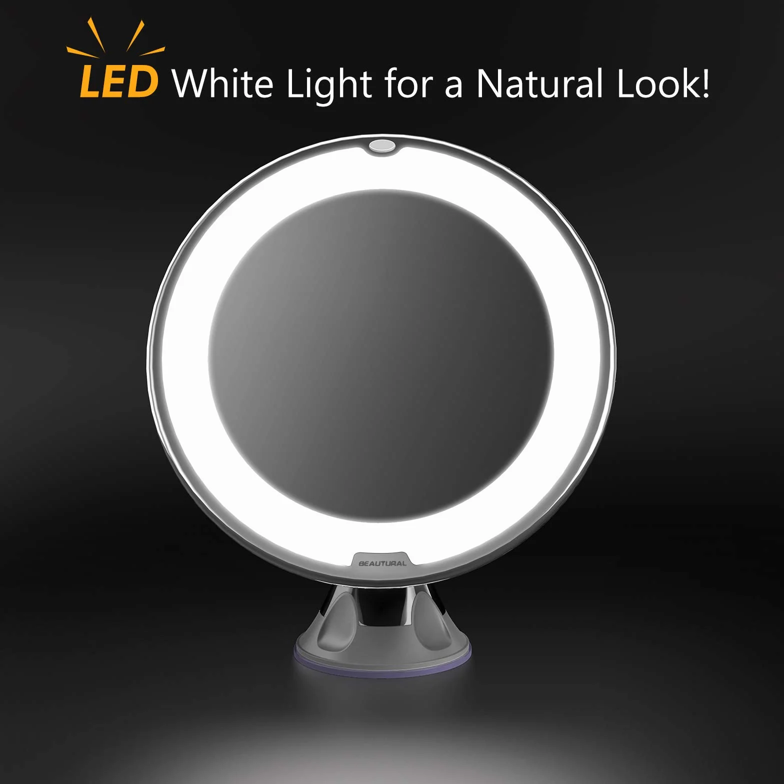 BEAUTURAL Lusterko kosmetyczne z 10-krotnym powiększeniem, podświetlane LED, lusterko do makijażu, obracane o 360°, z wbudowaną przyssawką, lustro do golenia, lustro ścienne, lustro powiększające,