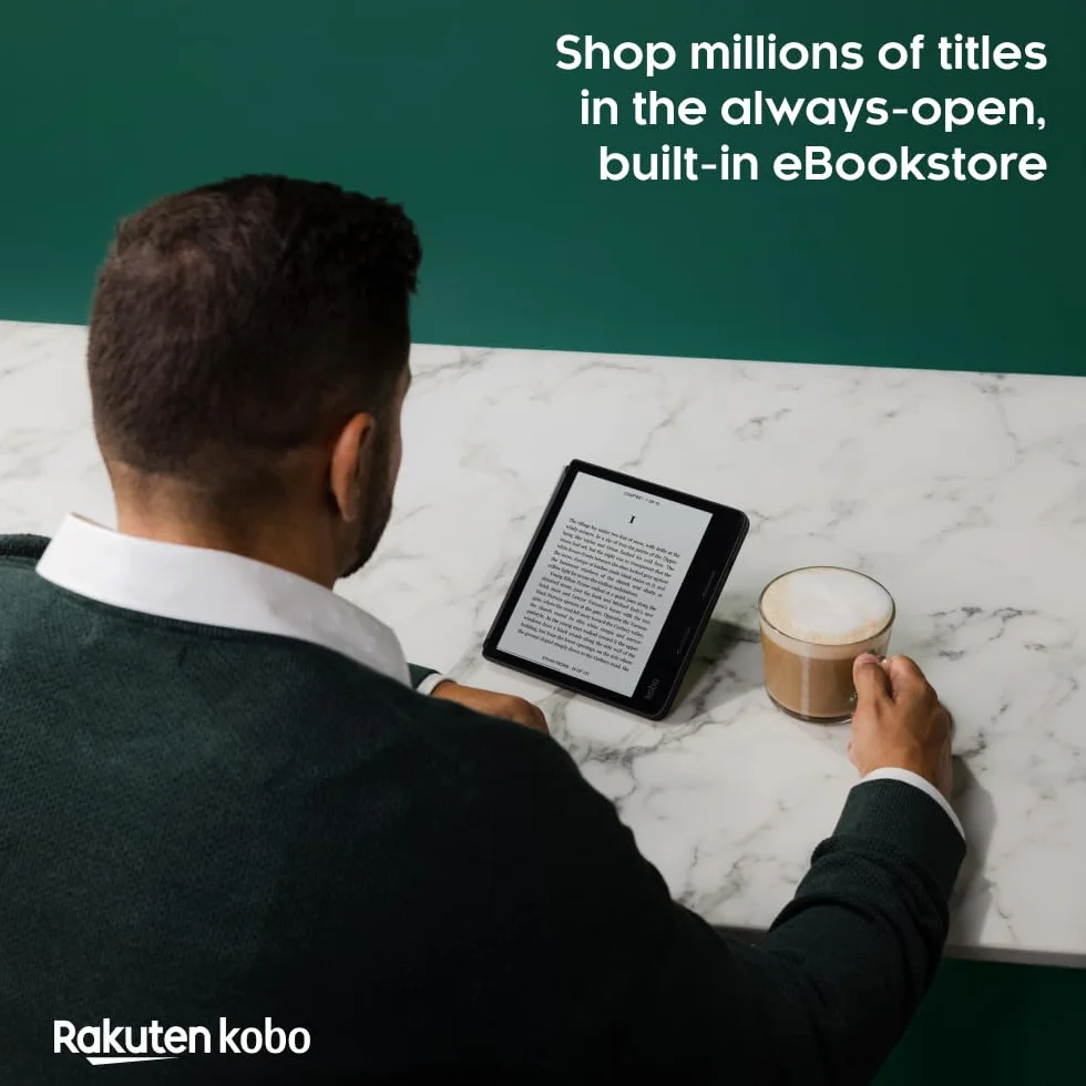 Kobo Sage | eReader | Przeciwodowy ekran dotykowy 8 HD | Wodoodporna | Regulowana jasność i temperatura kolorów | Redukcja niebieskiego światła | Bluetooth | WiFi | pamięć 32GB, Czarny