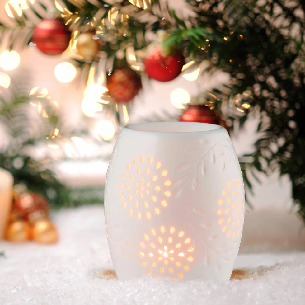 ecooe lampka aromatyczna świecznik na tealighty lampka aromatyczna wykonana z ceramicznej bieli z dyfuzorem zapachowym z łyżeczką świecową