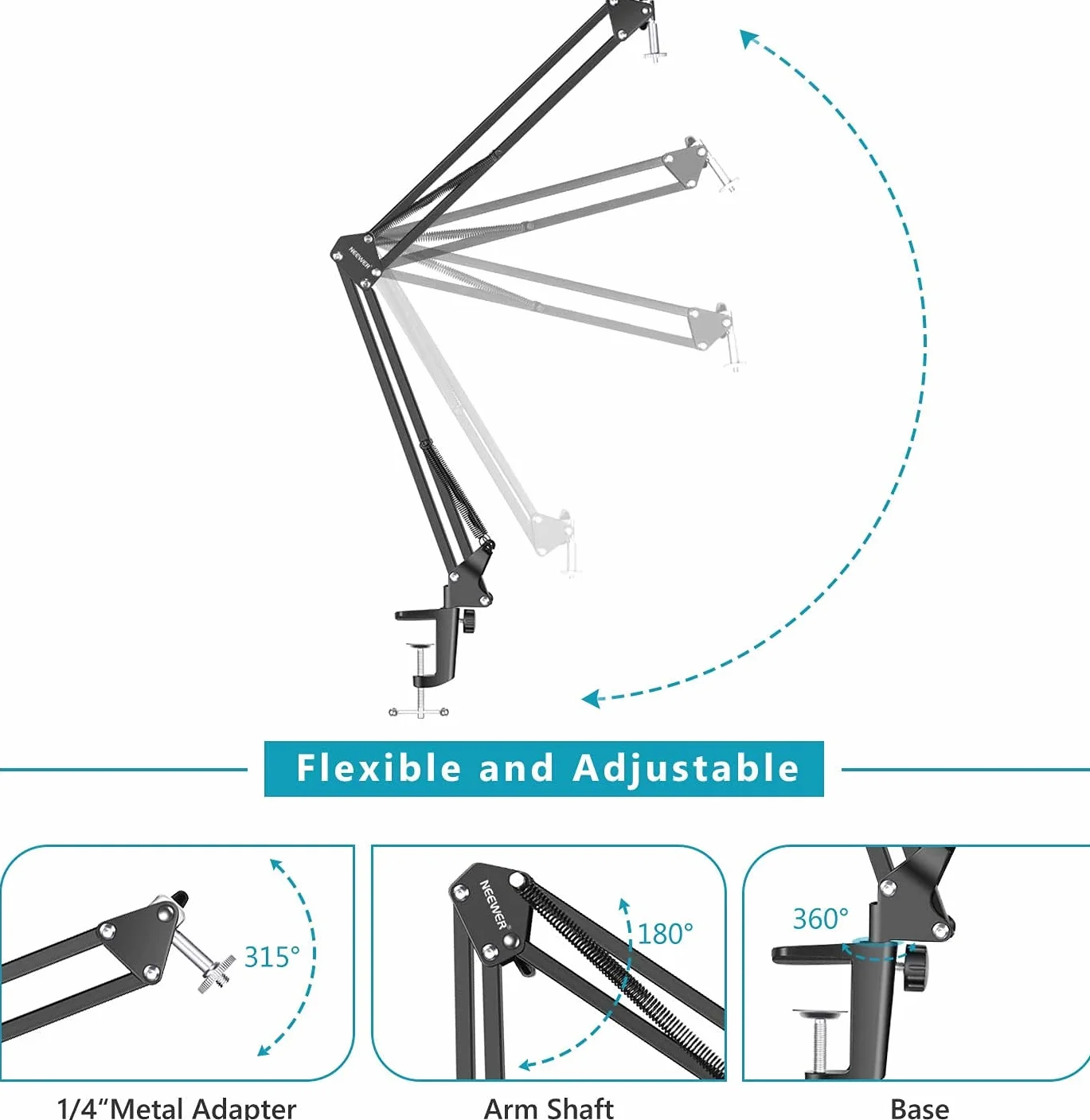 Neewer Regulowany zacisk biurkowy zawieszenie Boom Scissor Arm stojak uchwyt do kamery internetowej Logitech C92