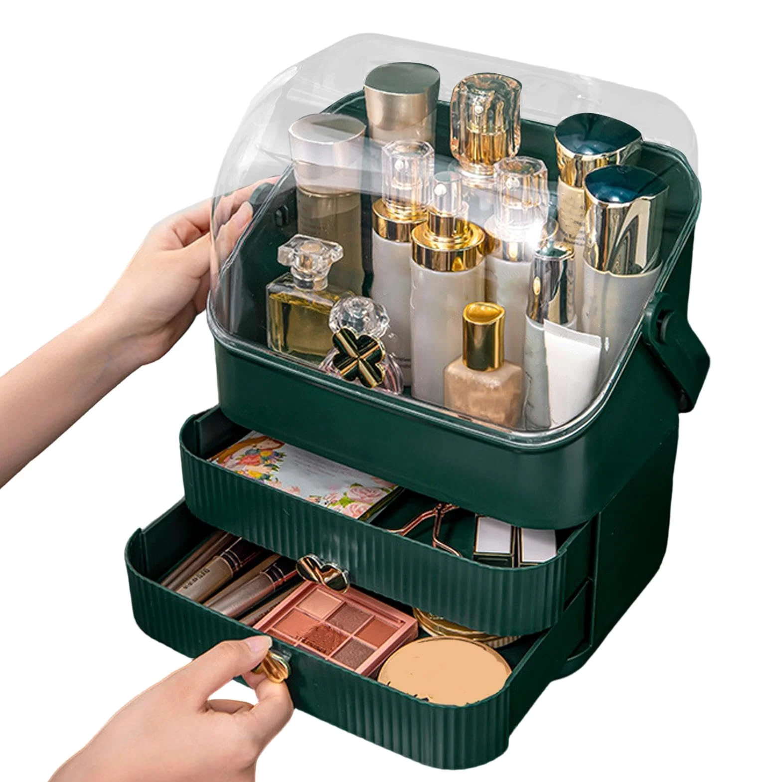 Organizer Makijażowy Na Blat Pojemnik Na Perfumy I Pędzle | Wodoodporny Pyłoszczelny Duży Organizer Na Makijaż Z Przezroczystą Pokrywą Do Toaletki, Biurka, Łazienki, Kuchni