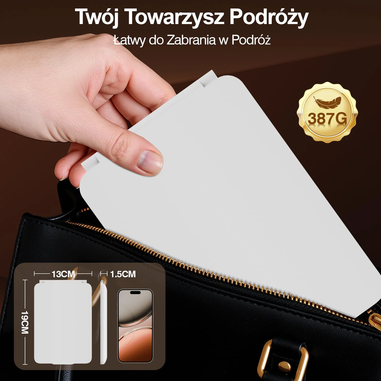 Przenośne Podświetlane lusterko Kosmetyczne 2000 mAh Akumulatorowe lusterka Podróżne do Makijażu z 72 Diodami LED, 3 Trybami Podświetlenia, Składane lusterko Kosmetyczne LED na Blat