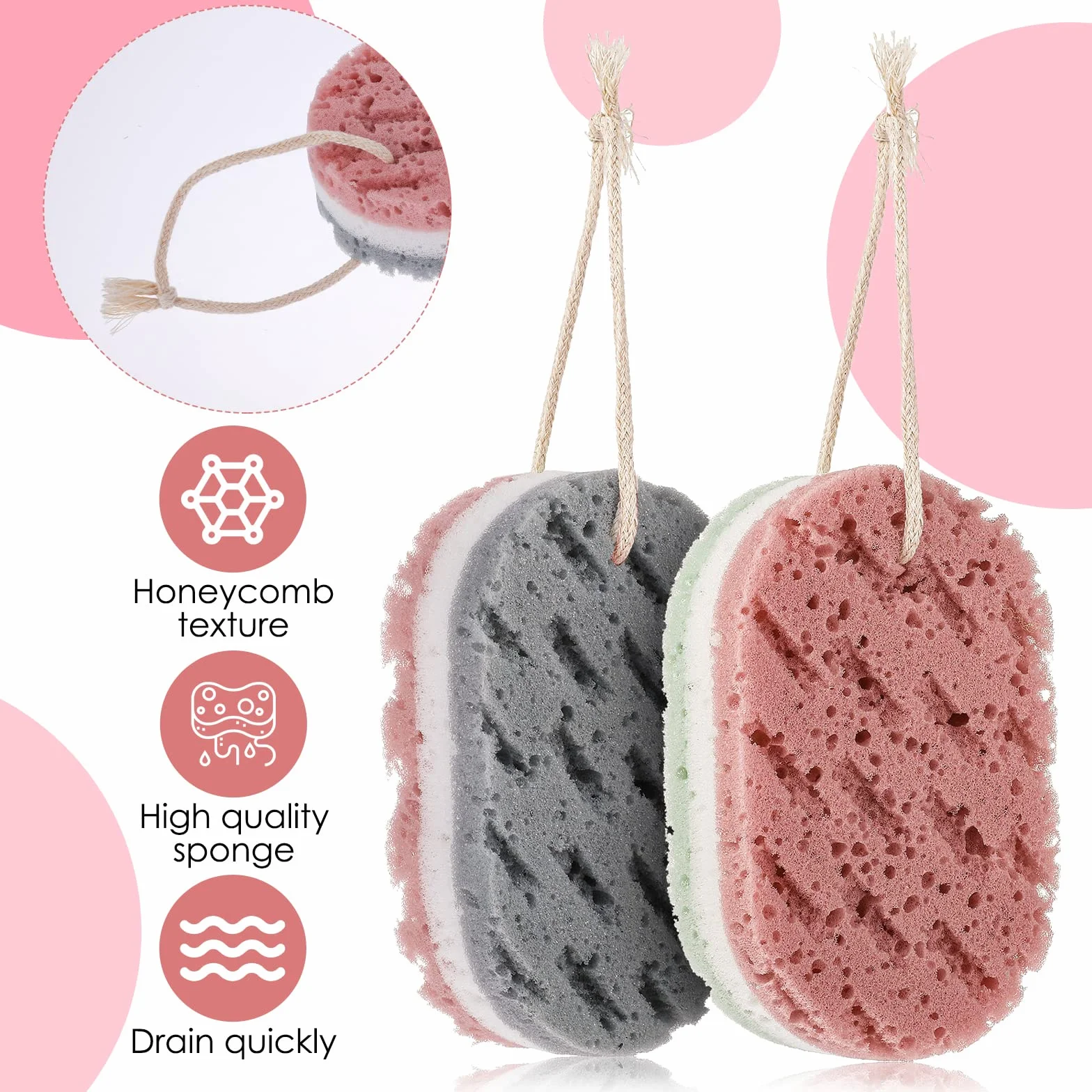 WLLHYF 3 szt. Gąbka do kąpieli dla kobiet gąbka Loofah Peeling do ciała głęboko złuszczająca gąbka prysznicowa do ciała duży rozmiar gąbka do kąpieli akcesoria do kąpieli