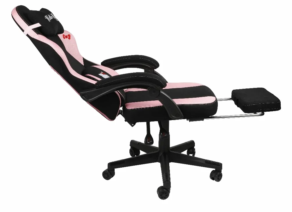 Konix Hello Kitty Gaming Krzesło biurowe 150° nachylenie drewniana metalowa rama poduszka podnóżek czarno-różowy