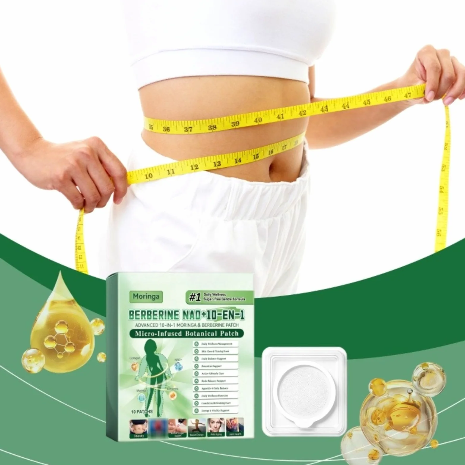 Moringa x Berberine 10 w 1, plaster odchudzający Nano Microneedle | Naturalne składniki, łatwe w aplikacji, niewidoczne pod ubraniem, idealne dla mężczyzn i kobiet