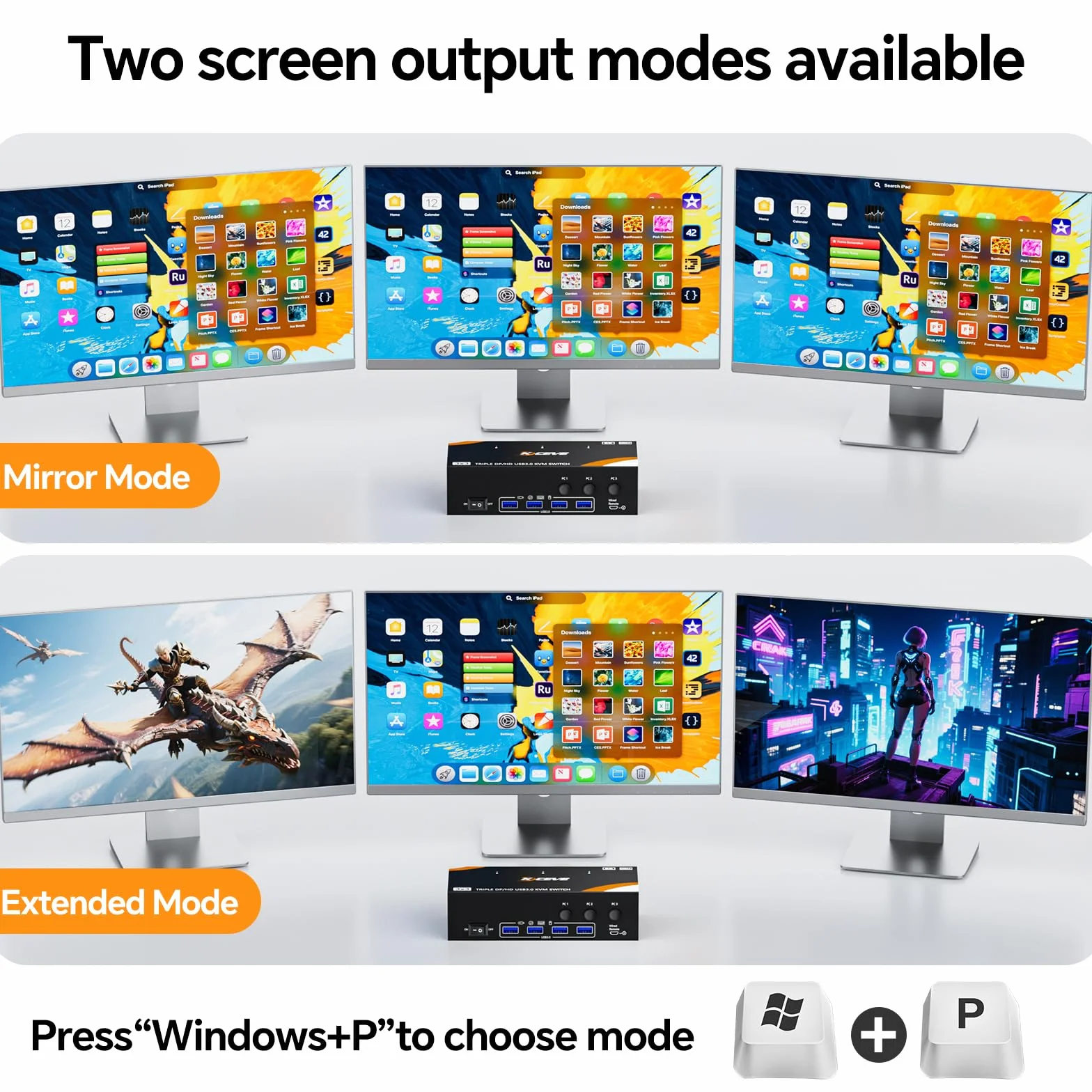 KVM Switch 3 PC 3 monitory 8K 60 Hz / 4K 144 Hz, Displayport 1.4 HDMI 2.1 USB 3.0 KVM przełącznik Triple Monitor do 3 PC części myszy, klawiatury, przewodowy pilot (8K HDMI DP 3 w 3 out
