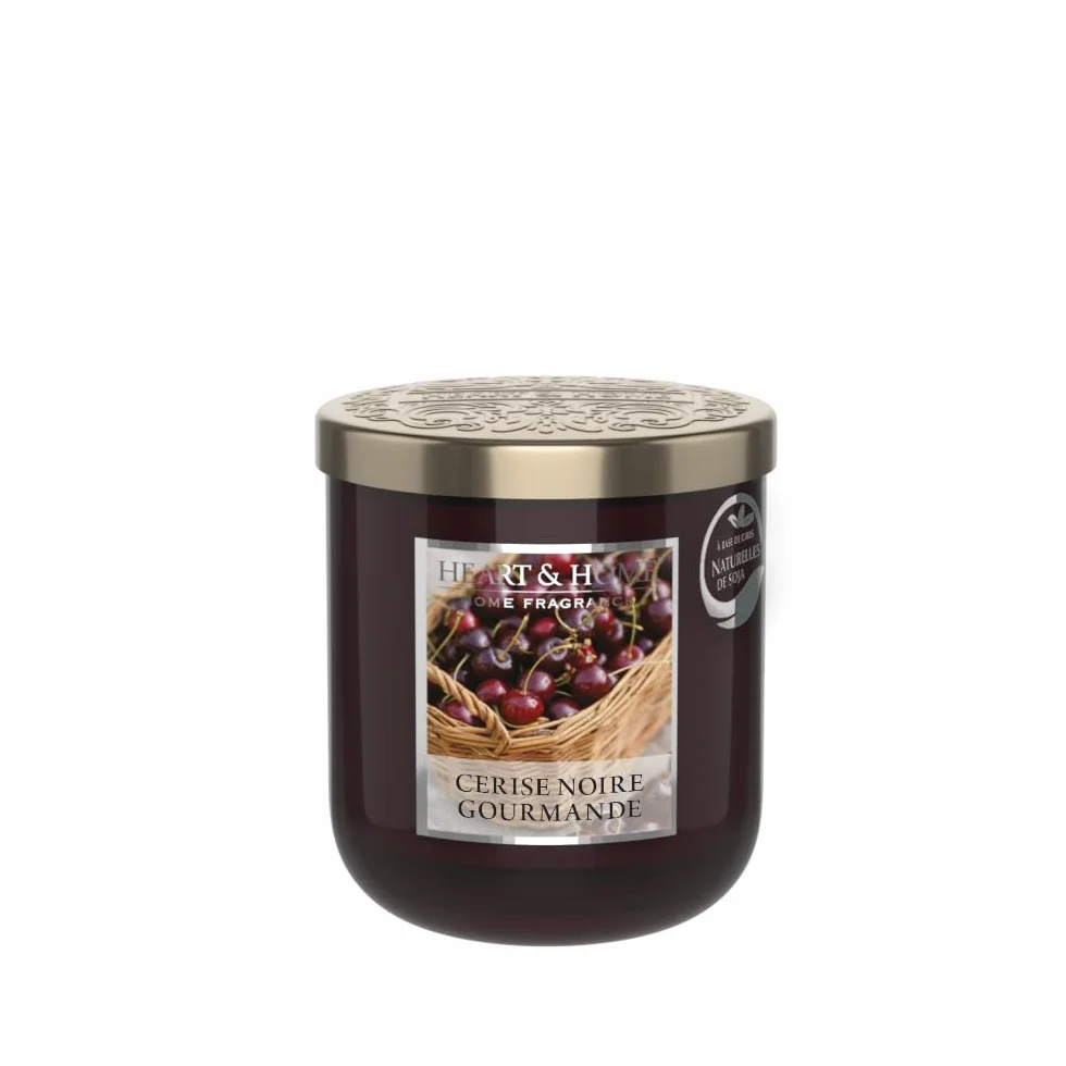 HEART & HOME świeca zapachowa z naturalnego wosku sojowego do domu, mała słoik z czarnej wiśni dla smakoszy, czas palenia 30 godzin, prezent, dekoracja i zapach do domu