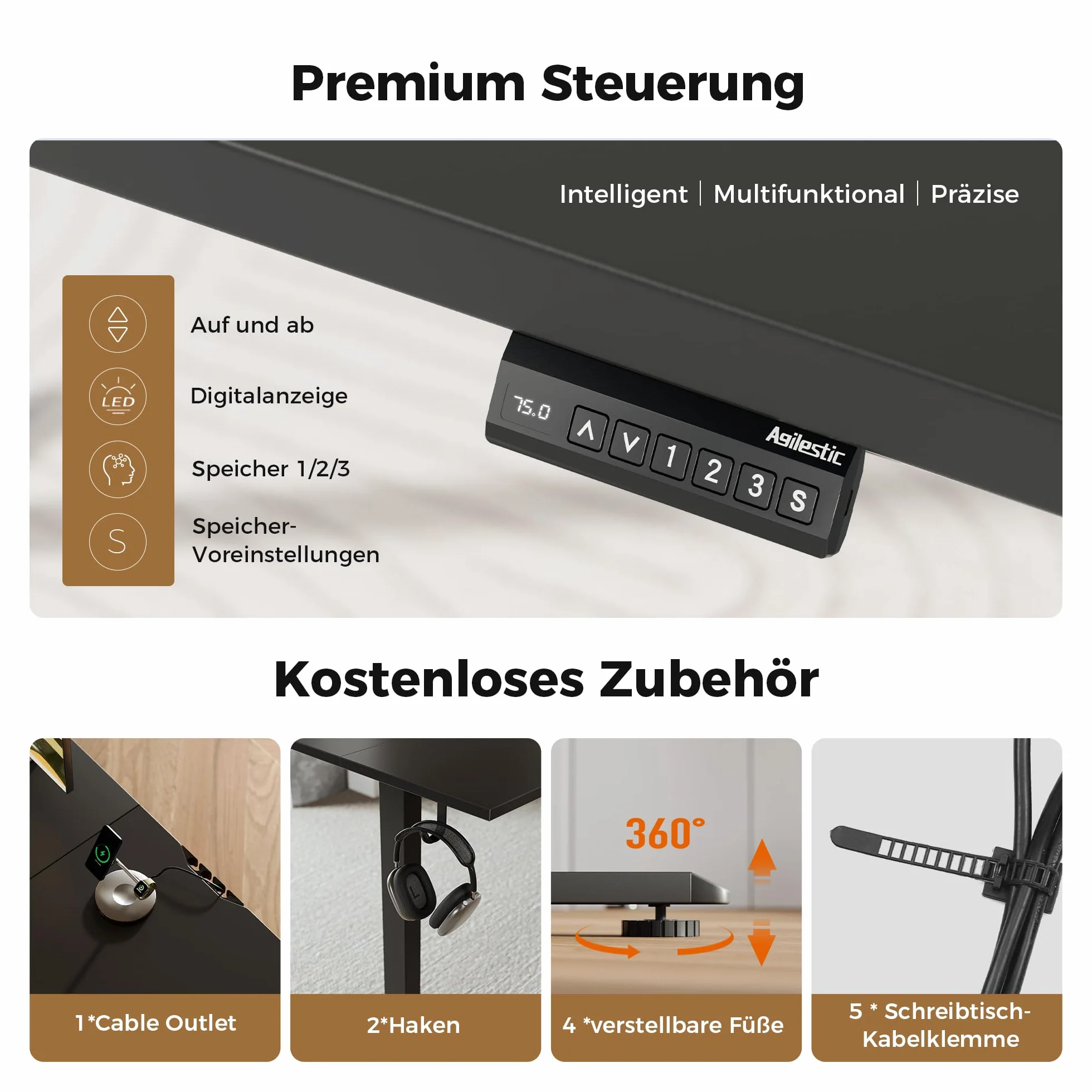 Agilestic biurko w kształcie litery L z regulacją wysokości 150 x 125 cm ergonomiczne biurko komputerowe do pracy stojąco i siedząco czarny