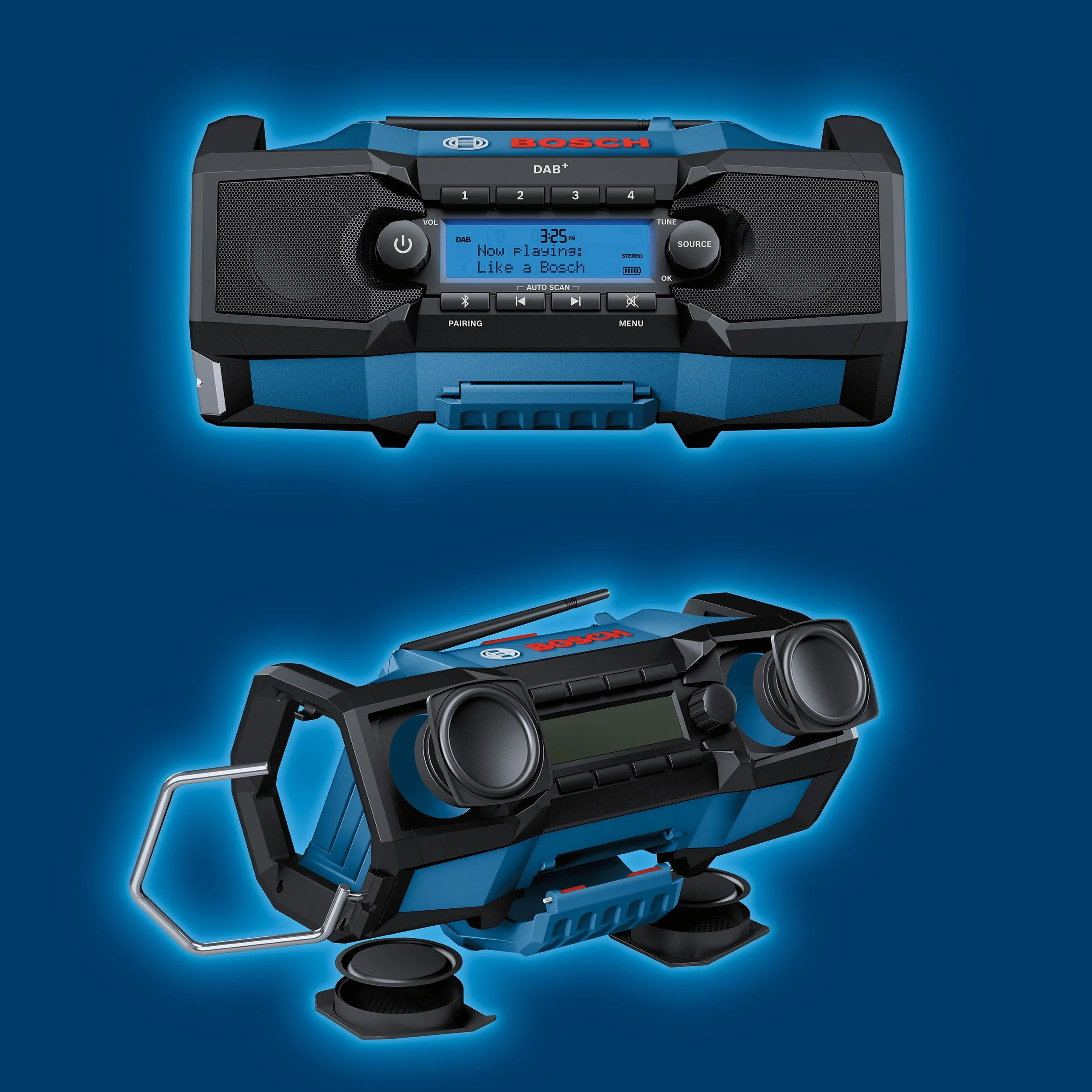 Bosch Professional system 18V: akumulatorowe radio budowlane GPB 18V-2 SC (1 adapter sieciowy DC-in, 1 przewód AUX, 1 bateria litowa 3V)