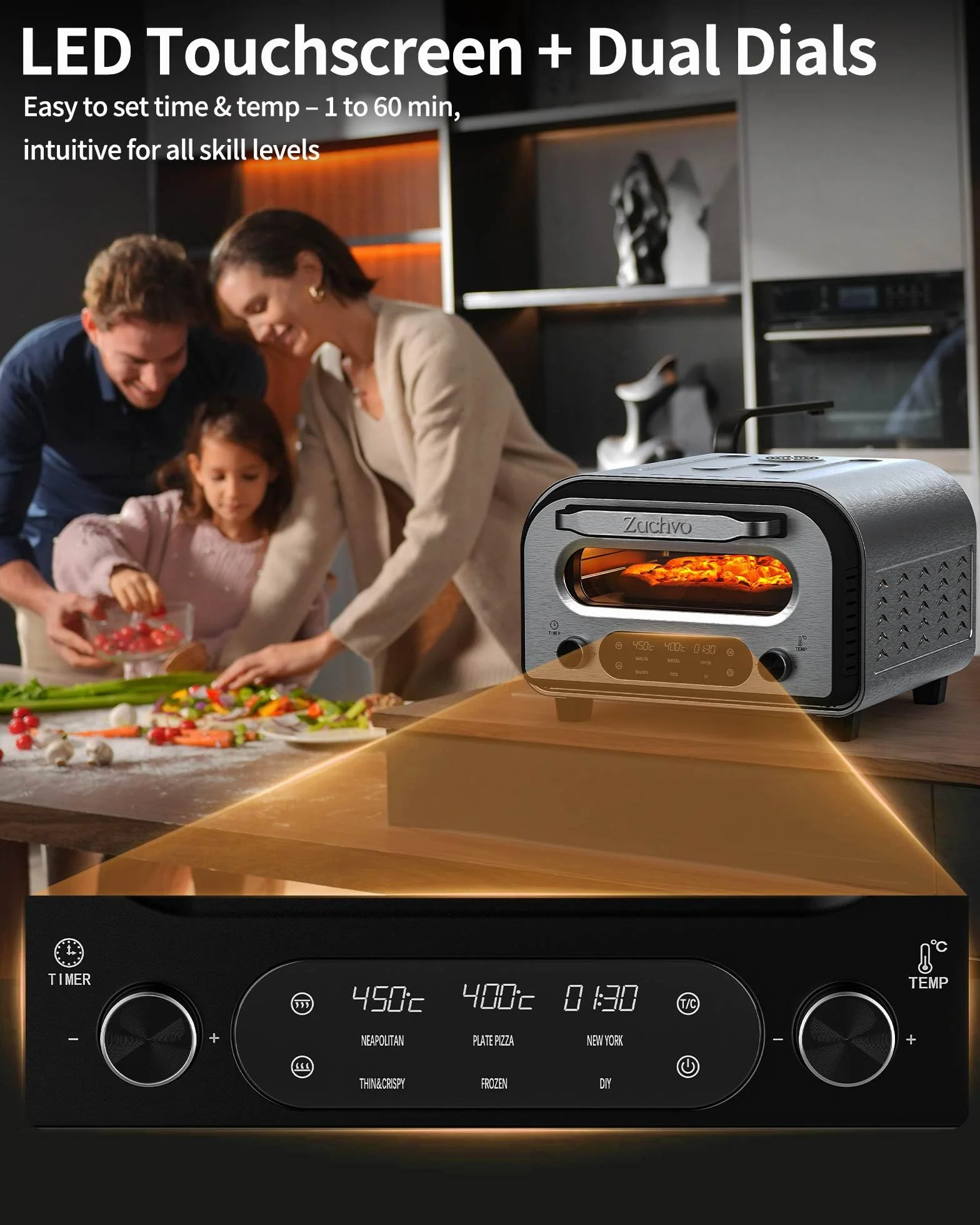 Elektryczny piekarnik do pizzy 450°C 32 cm stal nierdzewna timer 1-60 min