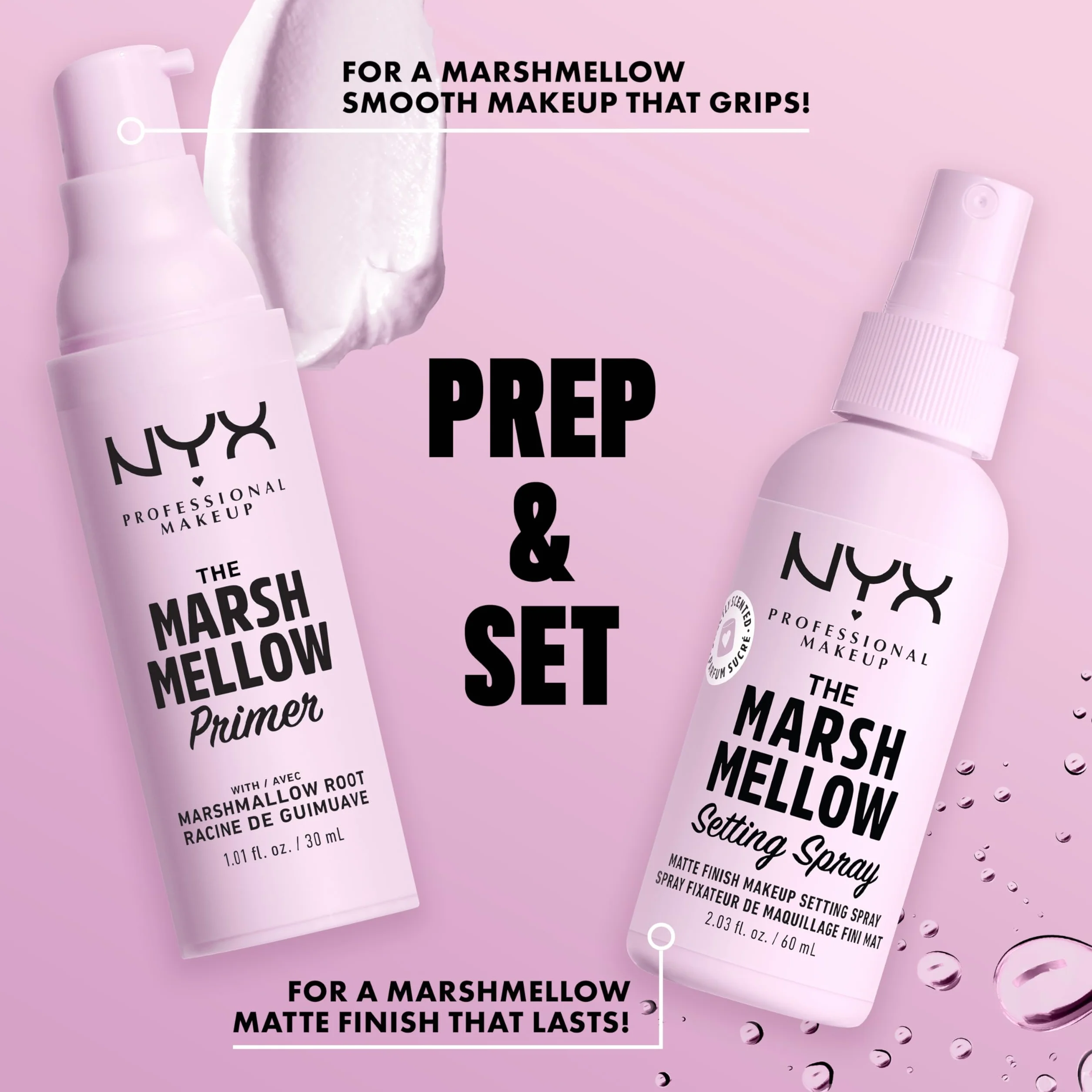 NYX PROFESSIONAL MAKEUP, Marshmellow Setting Spray, matowe wykończenie matowe, który nie przenosi i wydłuża czas trwania makijażu do 16H, 60 ml